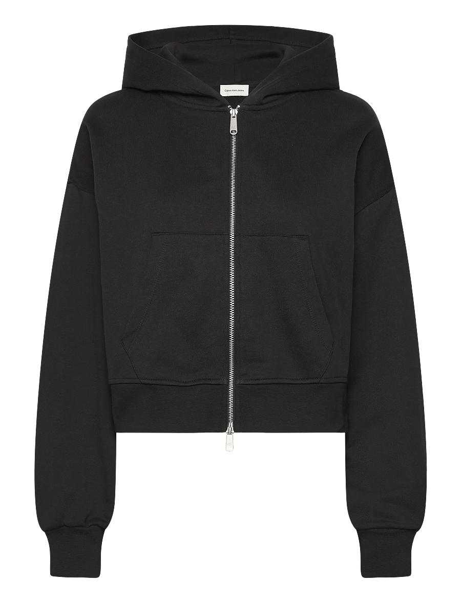 Calvin Klein Jeans - FRENCH TERRY WOVEN LABEL FZ HOOD - kapuzenpullover - black - 0