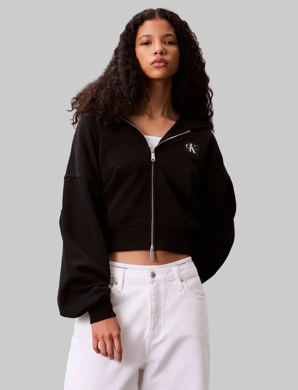 Calvin Klein Jeans - A- FRENCH TERRY BADGE LOGO FZ HO - hættetrøjer - black - 0