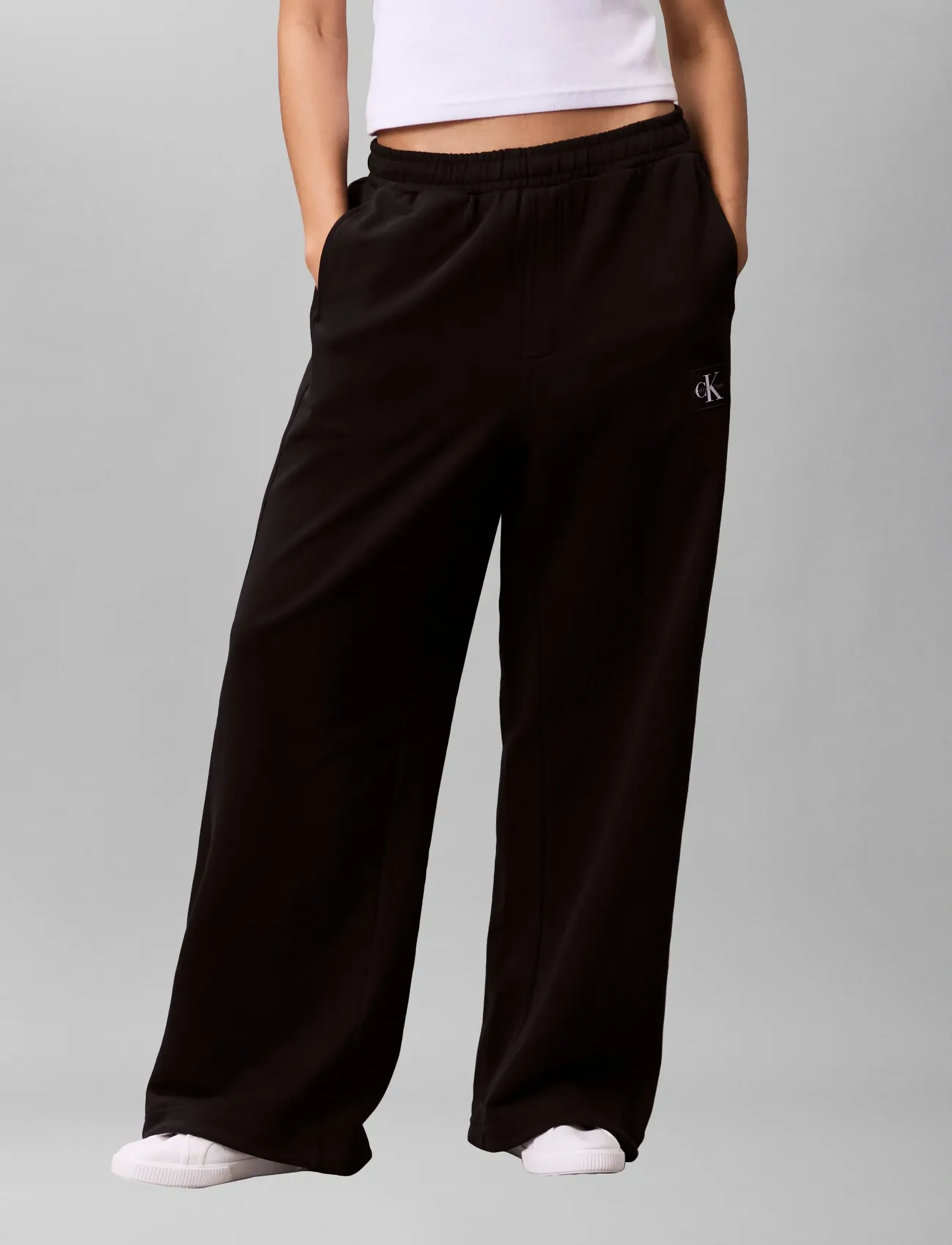 Calvin Klein Jeans French Terry Woven Label Jogger, XXS, Black, Bukser > Joggers, Dame
