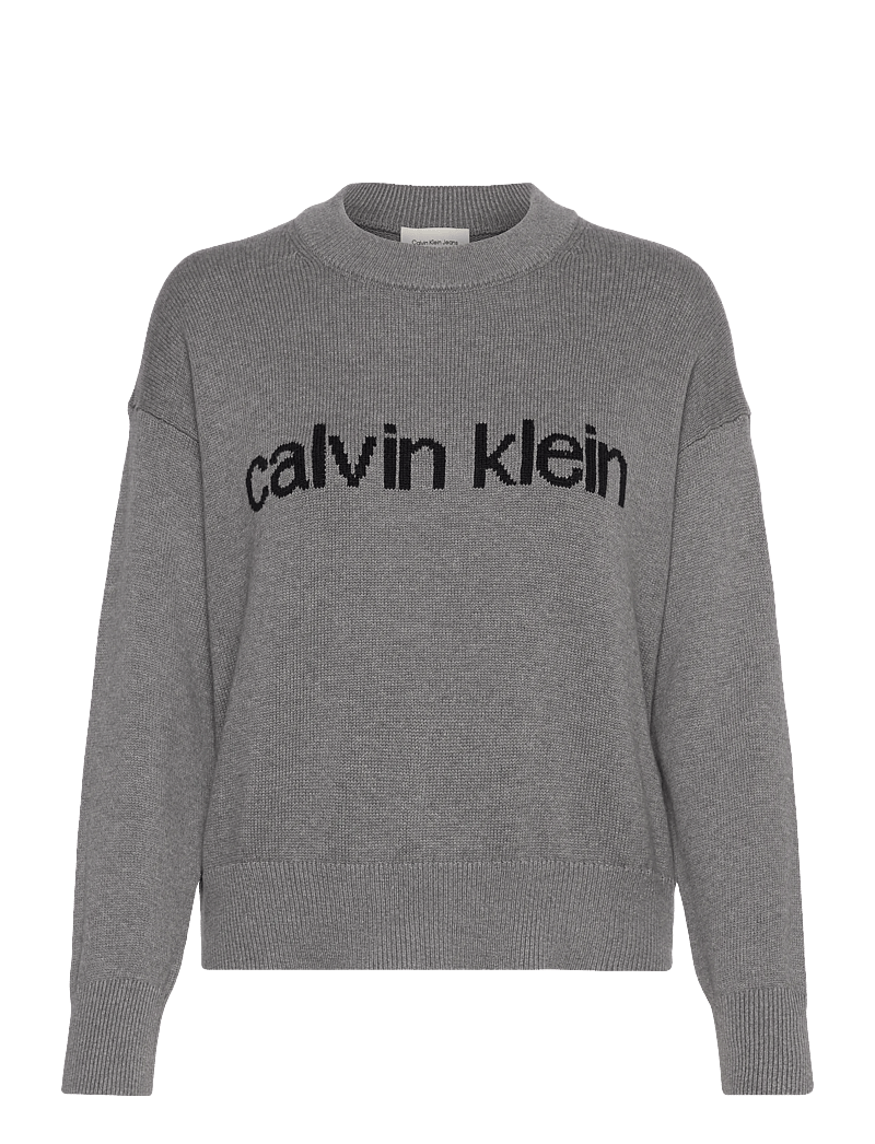 Calvin Klein Jeans - Cotton Graphic Pullover - stickade tröjor - b30 grey heather - 1