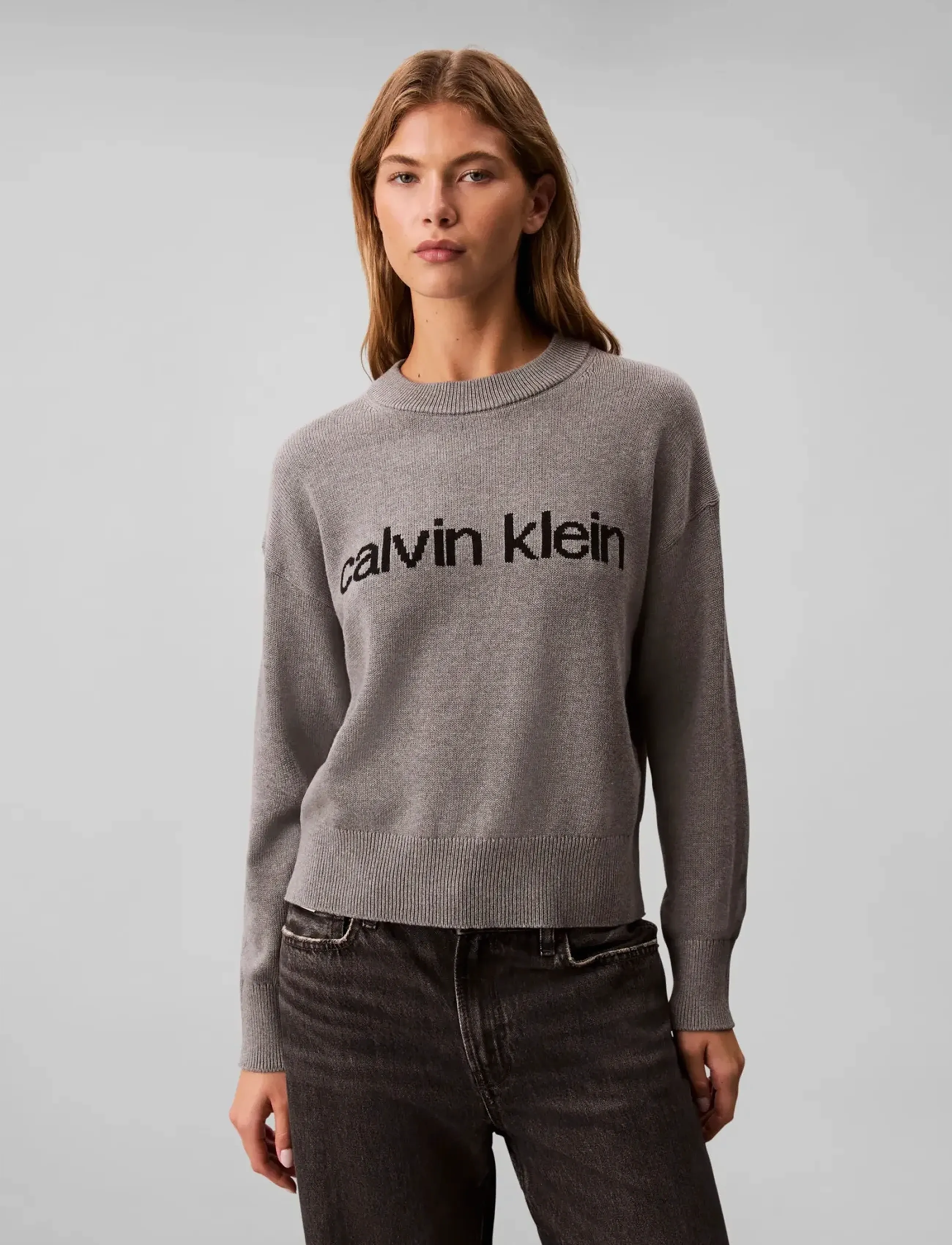 Calvin Klein Jeans Cotton Graphic Pullover - Knitwear - B30 GREY HEATHER / grey