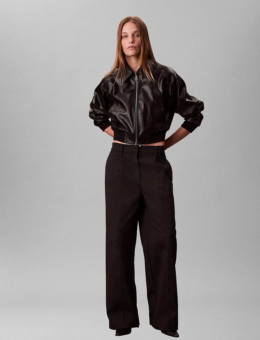 Calvin Klein Jeans - A-Cropped Crinkle Faux Leather B - bomberjakker - black - 0