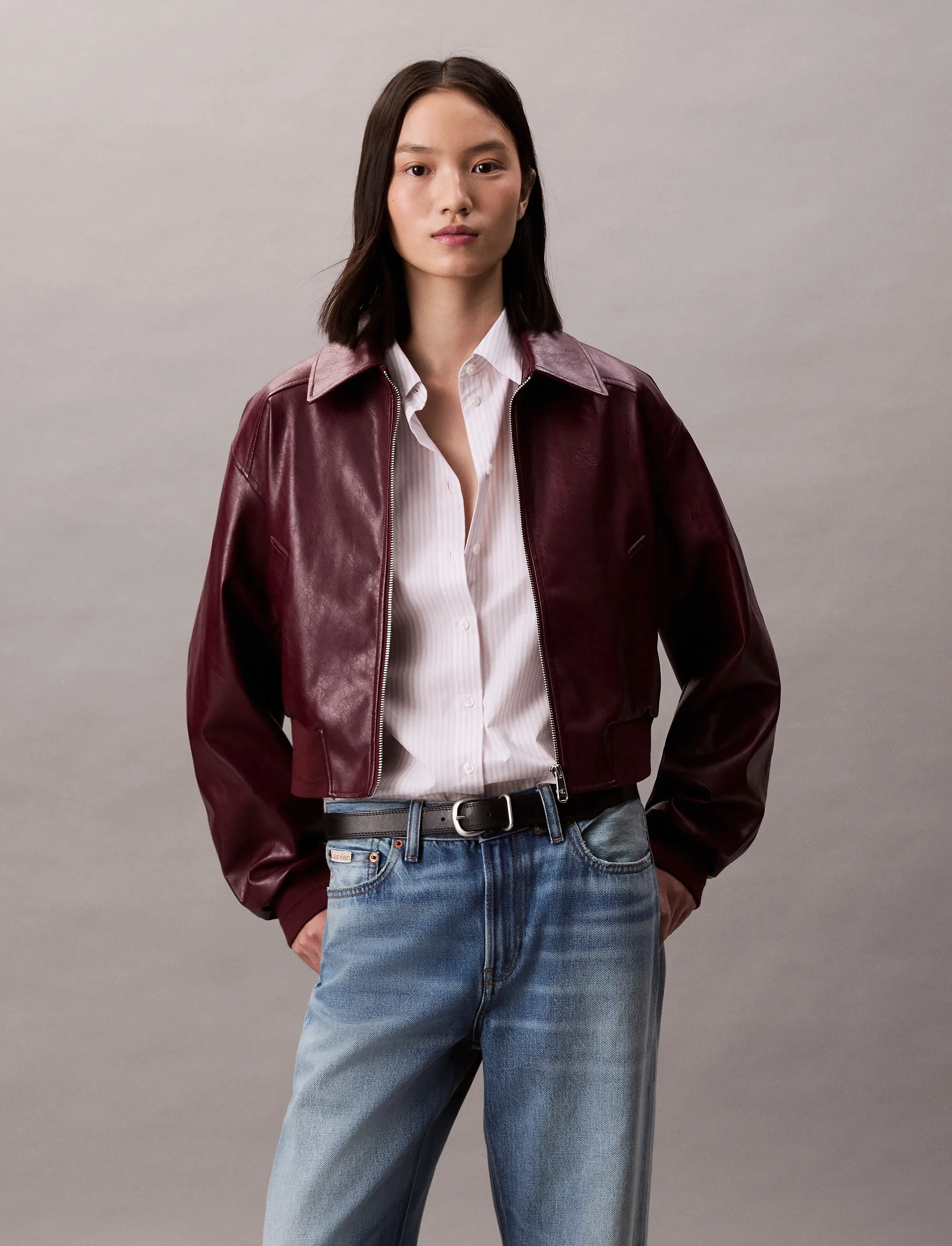 Calvin Klein Jeans Short Faux Leather Bomber, XXS, Jackets, Burgunderrot - Leather, Frauen