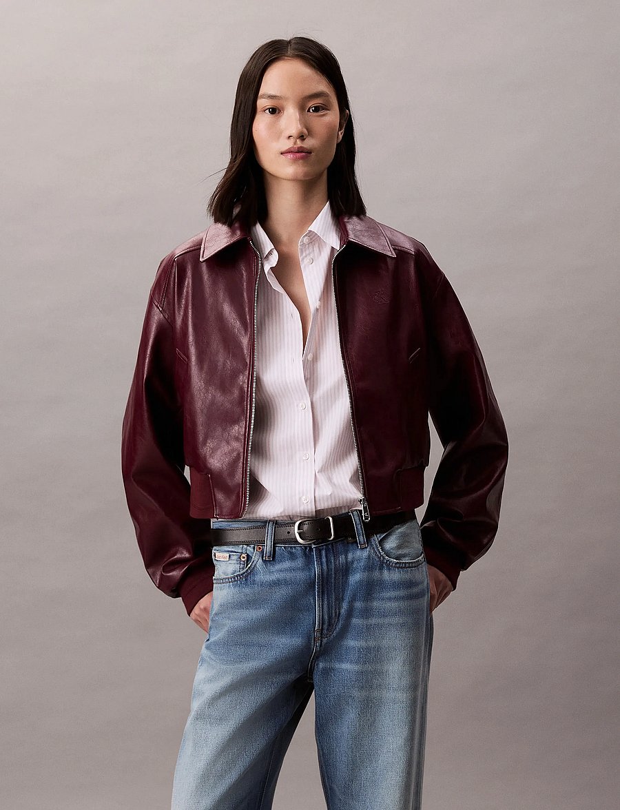 Calvin Klein Jeans - Short Faux Leather Bomber - bomberjacken - deep rouge - 0