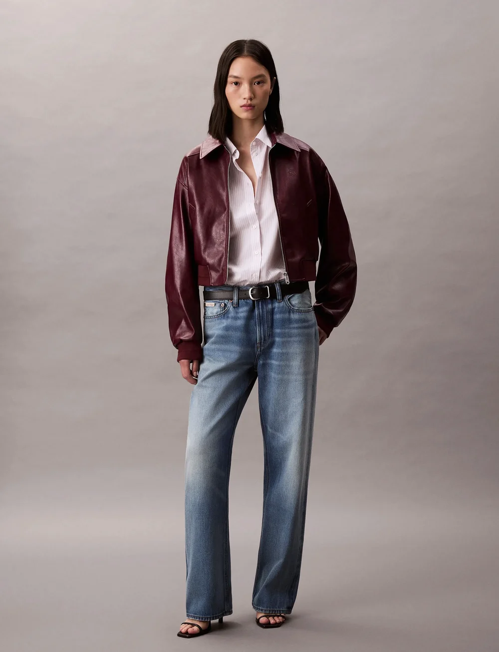 Calvin Klein Jeans - A-Cropped Crinkle Faux Leather B - lederjacken - deep rouge - 3