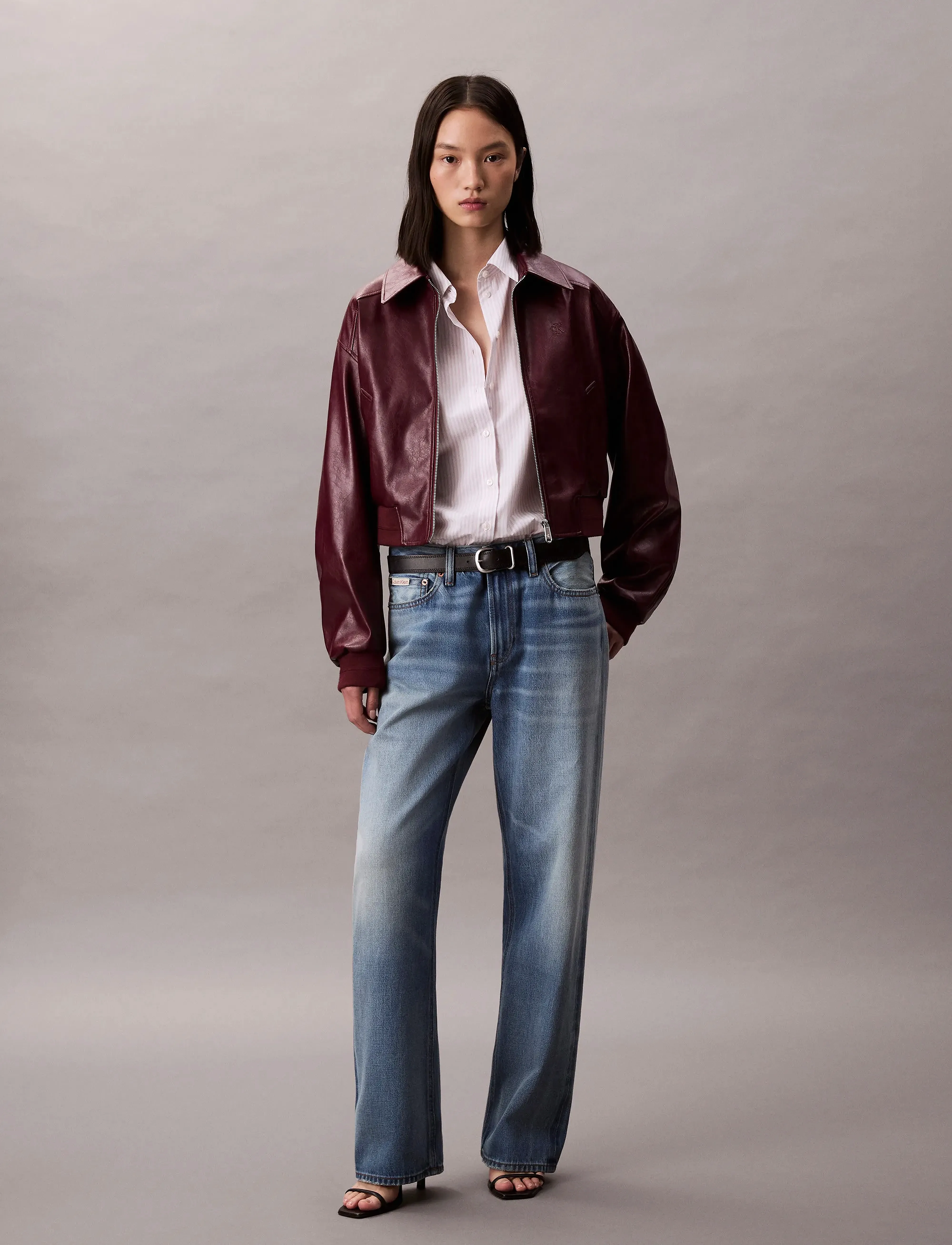 Calvin Klein Jeans - A-Cropped Crinkle Faux Leather B - odinės striukės - deep rouge - 3