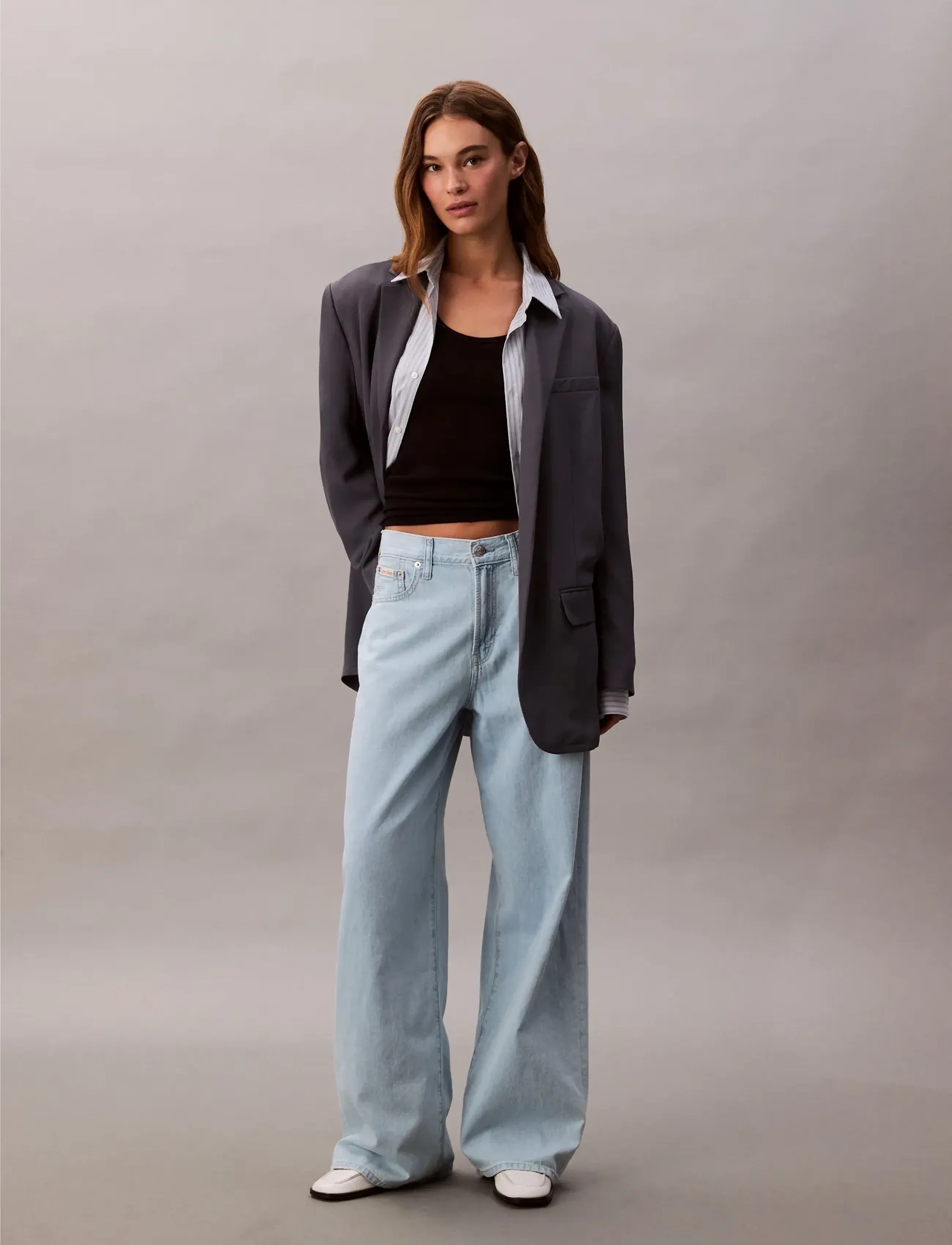 Calvin Klein Jeans THE WIDE LEG LINEN AARON INDIGO - Kolleksjoner - AARON INDIGO / blue