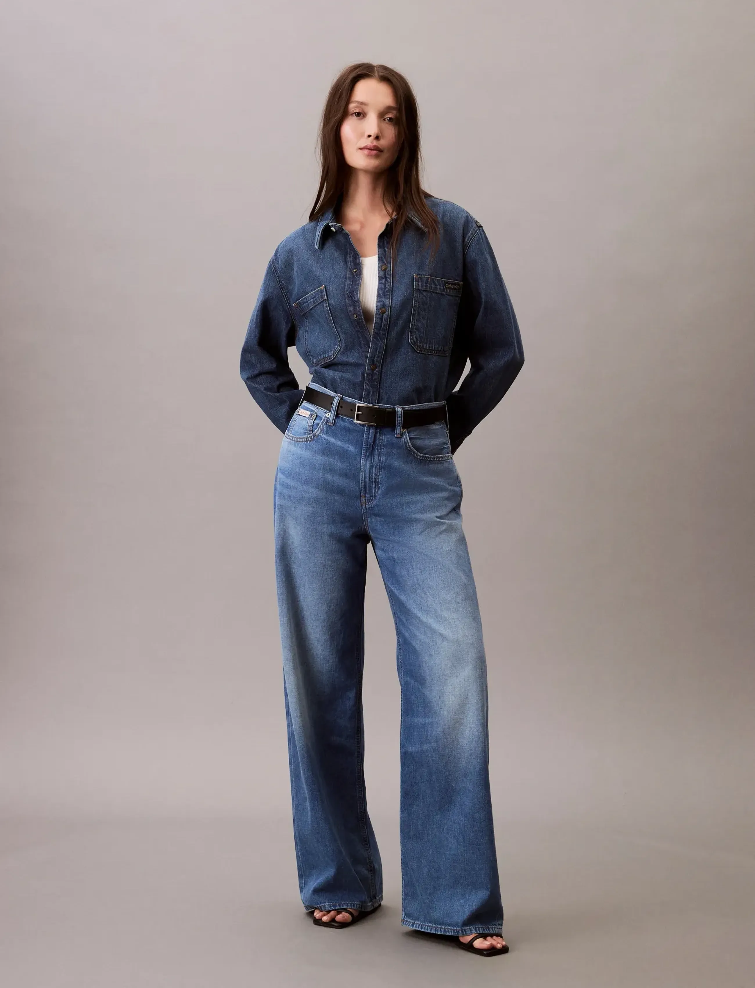 Calvin Klein Jeans THE WIDE LEG LINEN DAYTONA - Transitional Layering - DAYTONA / blue