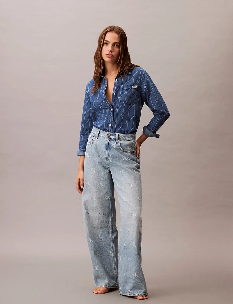 Calvin Klein Jeans - THE WIDE LEG CK DISTRESSED INDIG - vida jeans - ck distressed indigo - 0