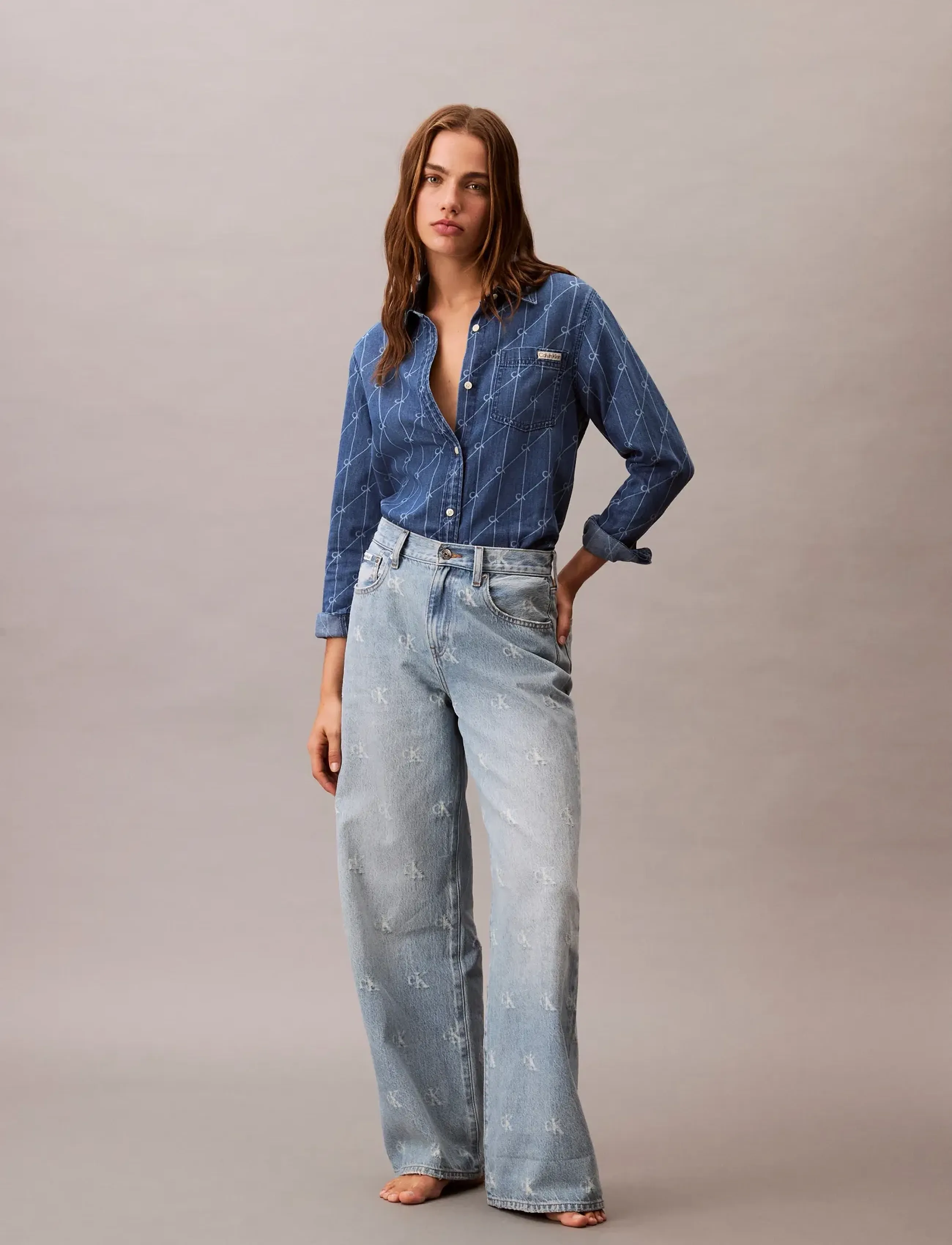 Calvin Klein Jeans THE WIDE LEG CK DISTRESSED INDIG - Transitional Layering - CK DISTRESSED INDIGO / blue