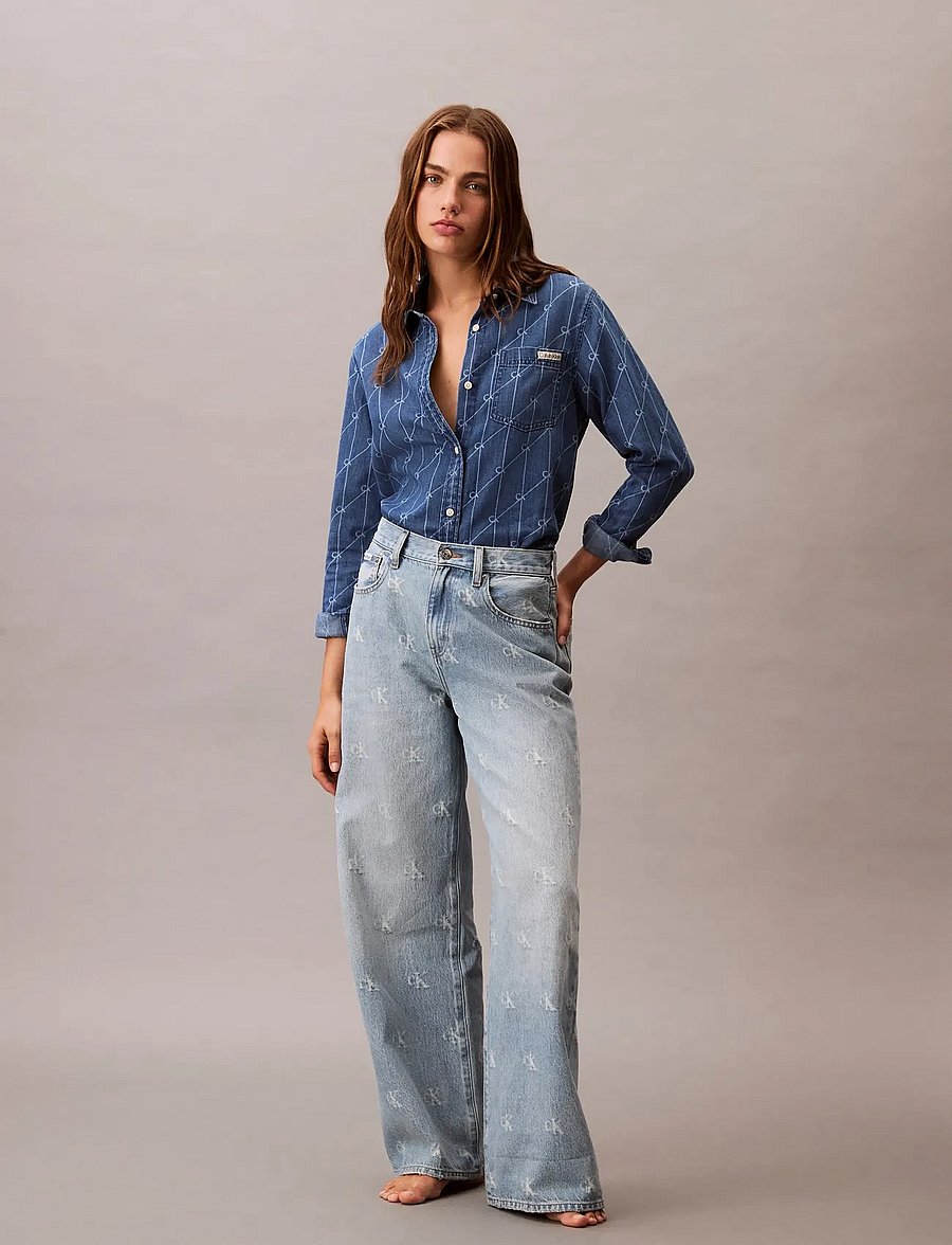 Calvin Klein Jeans - THE WIDE LEG CK DISTRESSED INDIG - wide leg jeans - ck distressed indigo - 0