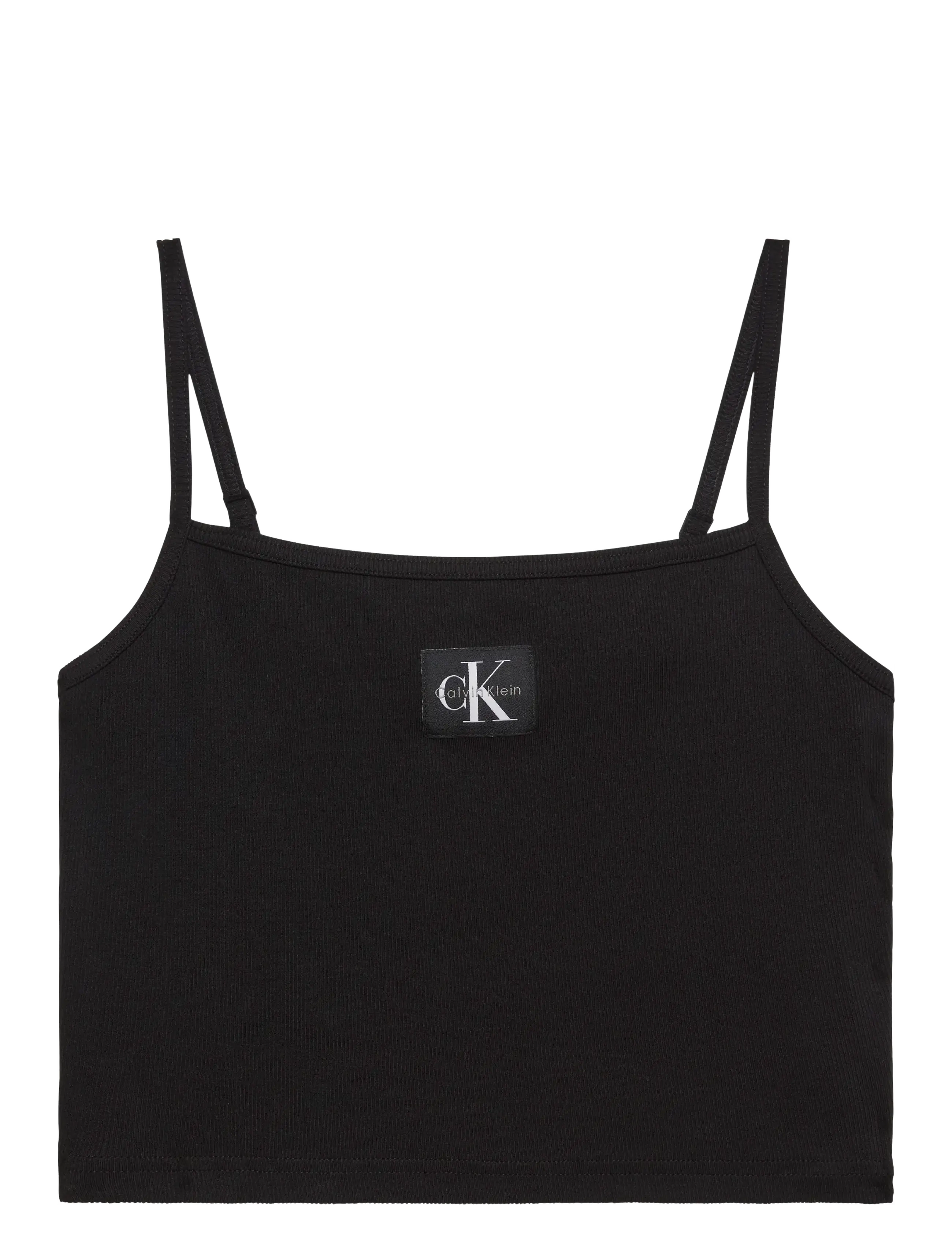 A- WOVEN LABEL RIB CAMI - BLACK