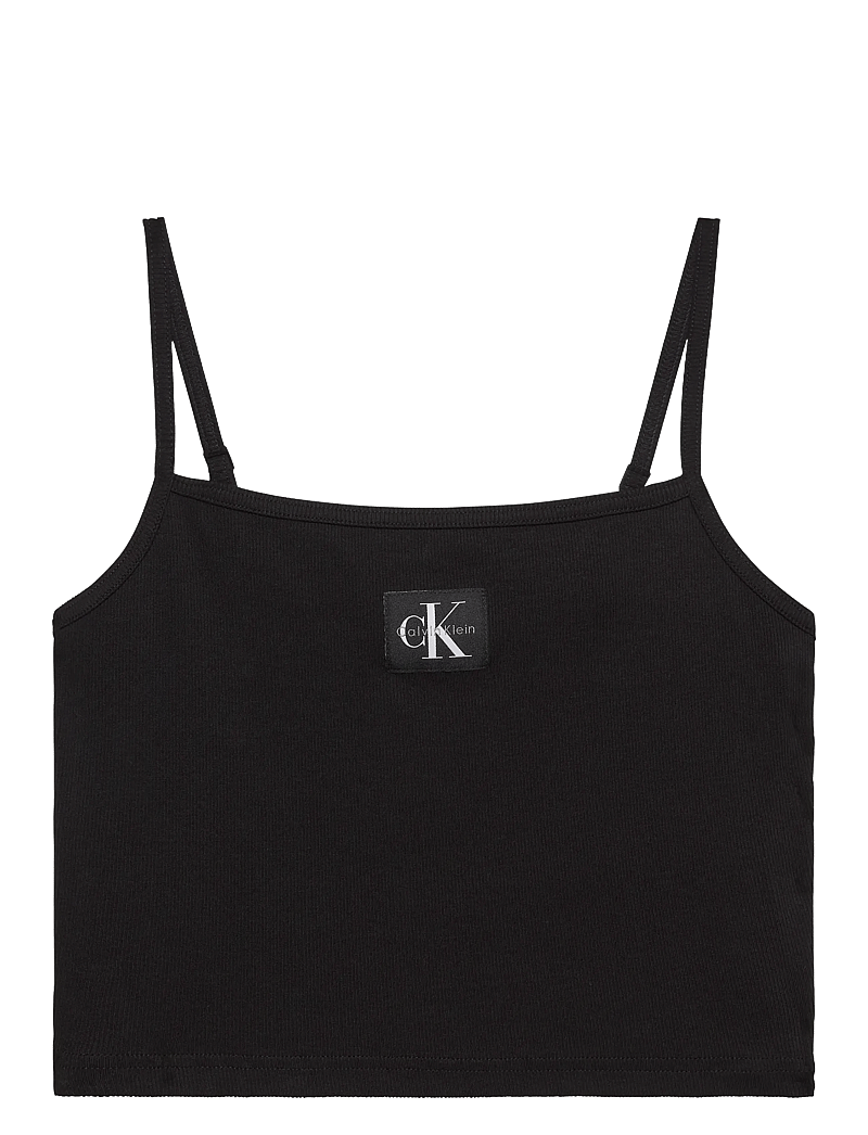 Calvin Klein Jeans - A- WOVEN LABEL RIB CAMI - Ärmellose tops - black - 1