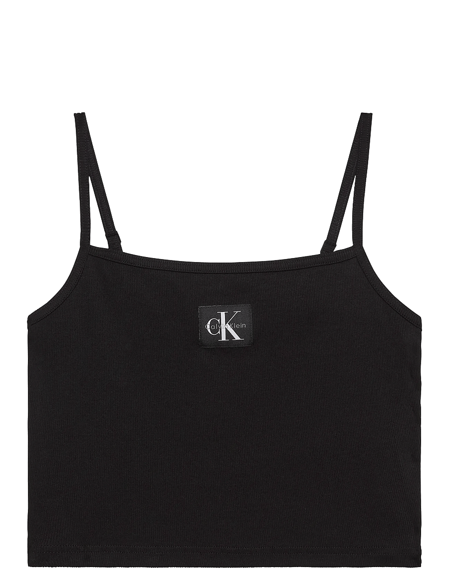 Calvin Klein Jeans - A- WOVEN LABEL RIB CAMI - tanktops - black - 1