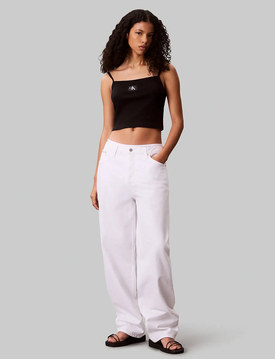Calvin Klein Jeans - A- WOVEN LABEL RIB CAMI - tanktops - black - 3