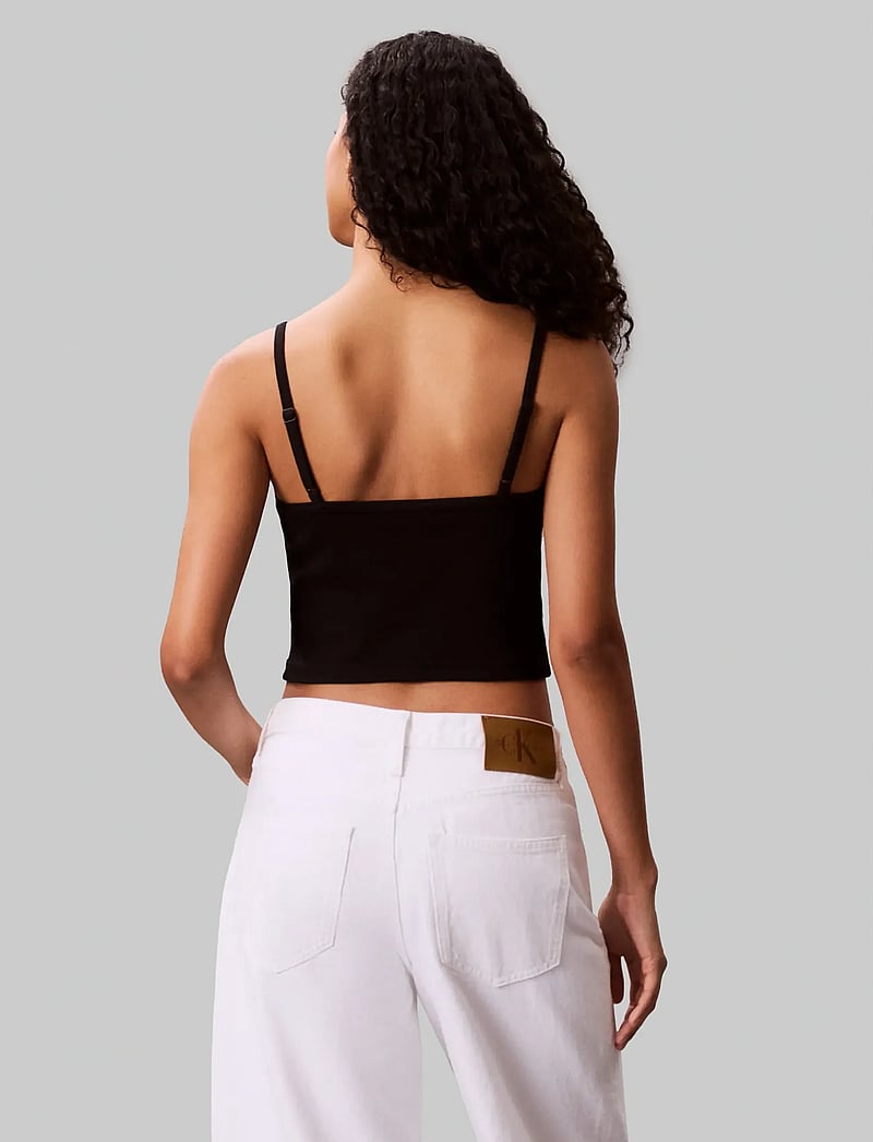 Calvin Klein Jeans - A- WOVEN LABEL RIB CAMI - Ärmellose tops - black - 4