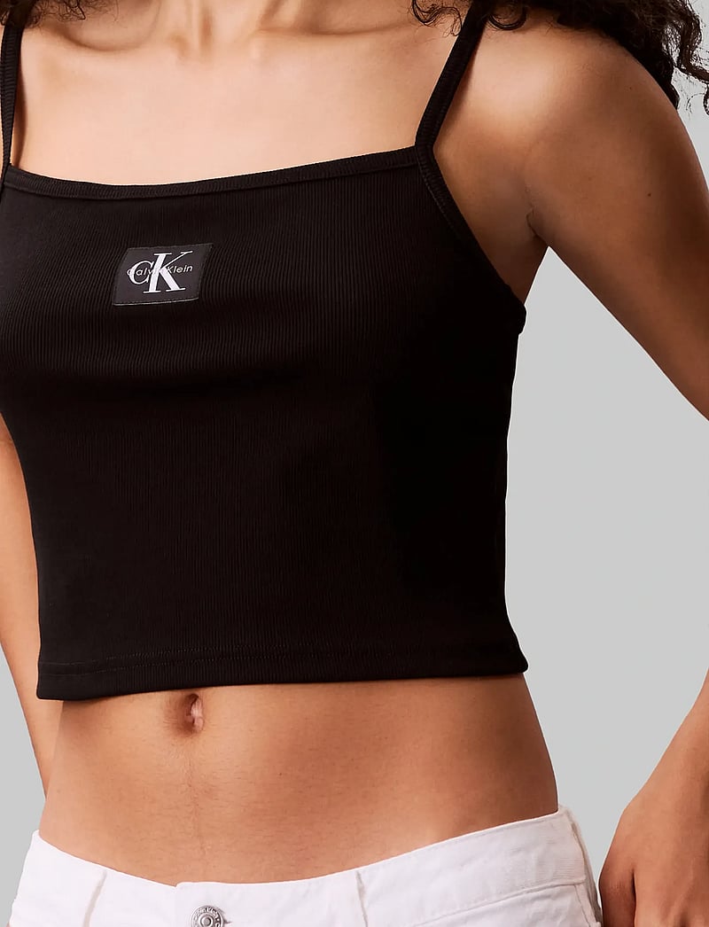 Calvin Klein Jeans - A- WOVEN LABEL RIB CAMI - Ärmellose tops - black - 5