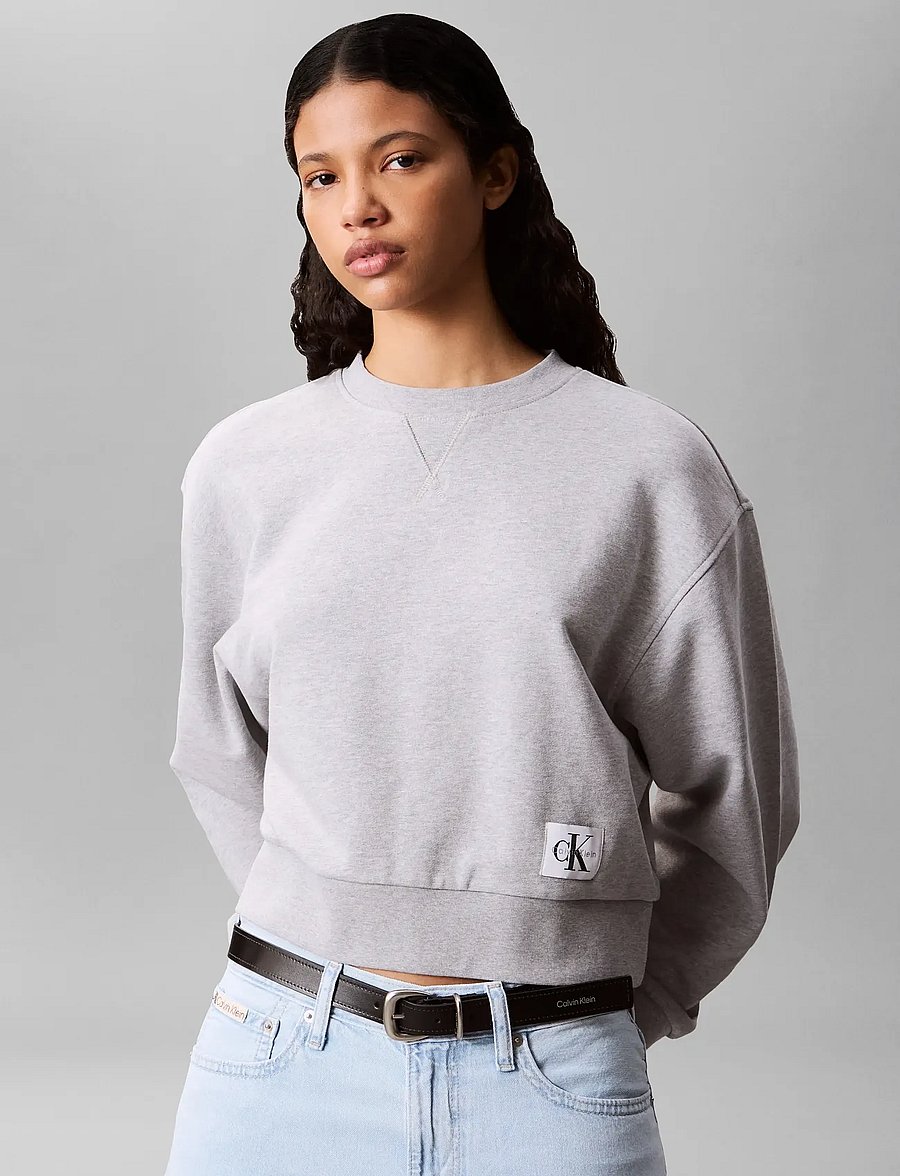 Calvin Klein Jeans - FRENCH TERRY WOVEN LABEL CREW SW - hverdags stil - bc06 grey heather - 0