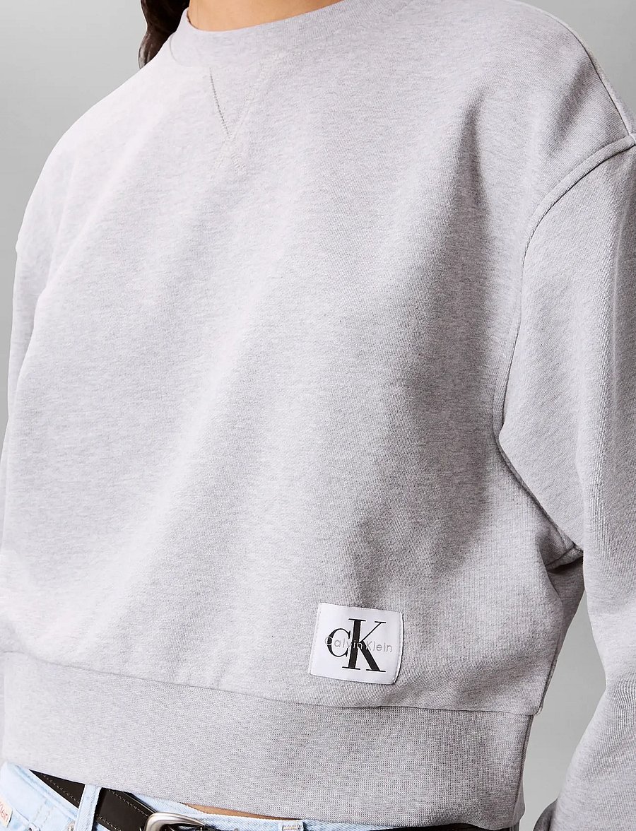 Calvin Klein Jeans - FRENCH TERRY WOVEN LABEL CREW SW - hverdags stil - bc06 grey heather - 3