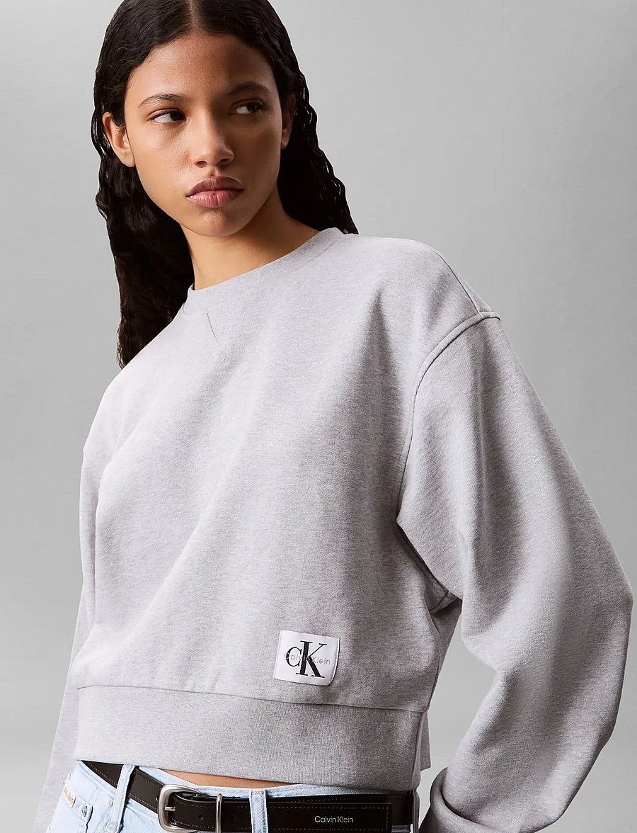 Calvin Klein Jeans - FRENCH TERRY WOVEN LABEL CREW SW - hverdags stil - bc06 grey heather - 4