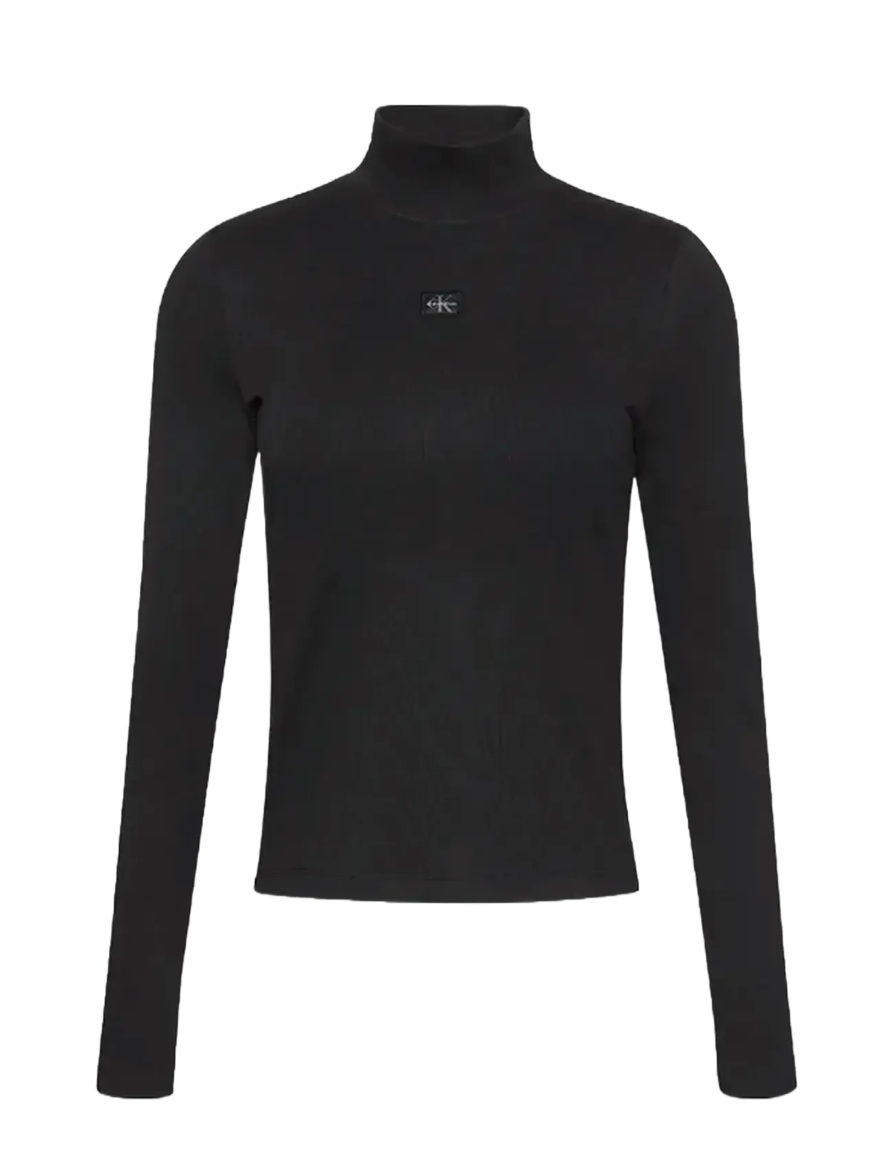 CALVIN KLEIN JEANS Ls Woven Label Rollkragen Schwarz - XXS - Damen