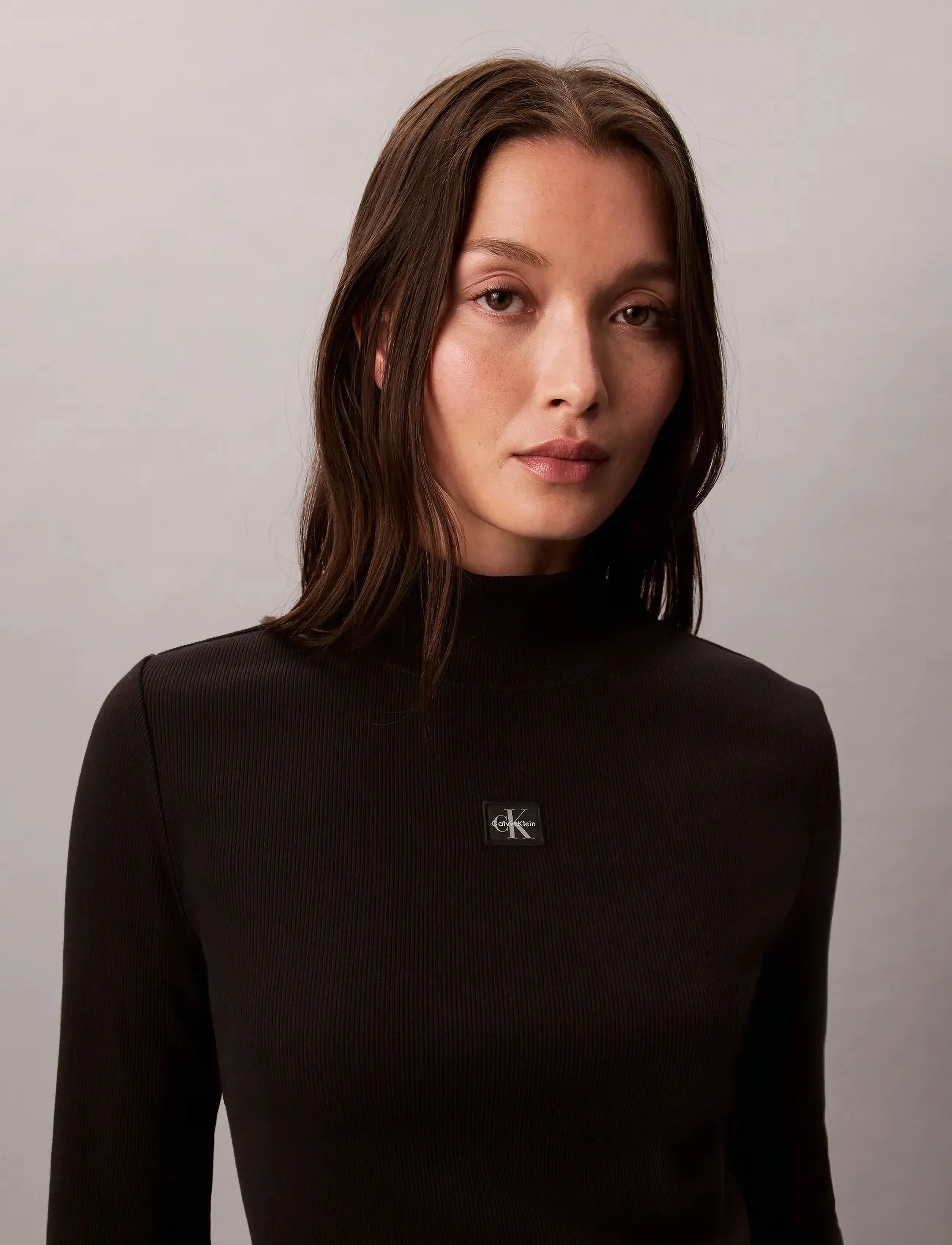 Calvin Klein Jeans LS WOVEN LABEL TURTLENECK - Knitwear - BLACK / black
