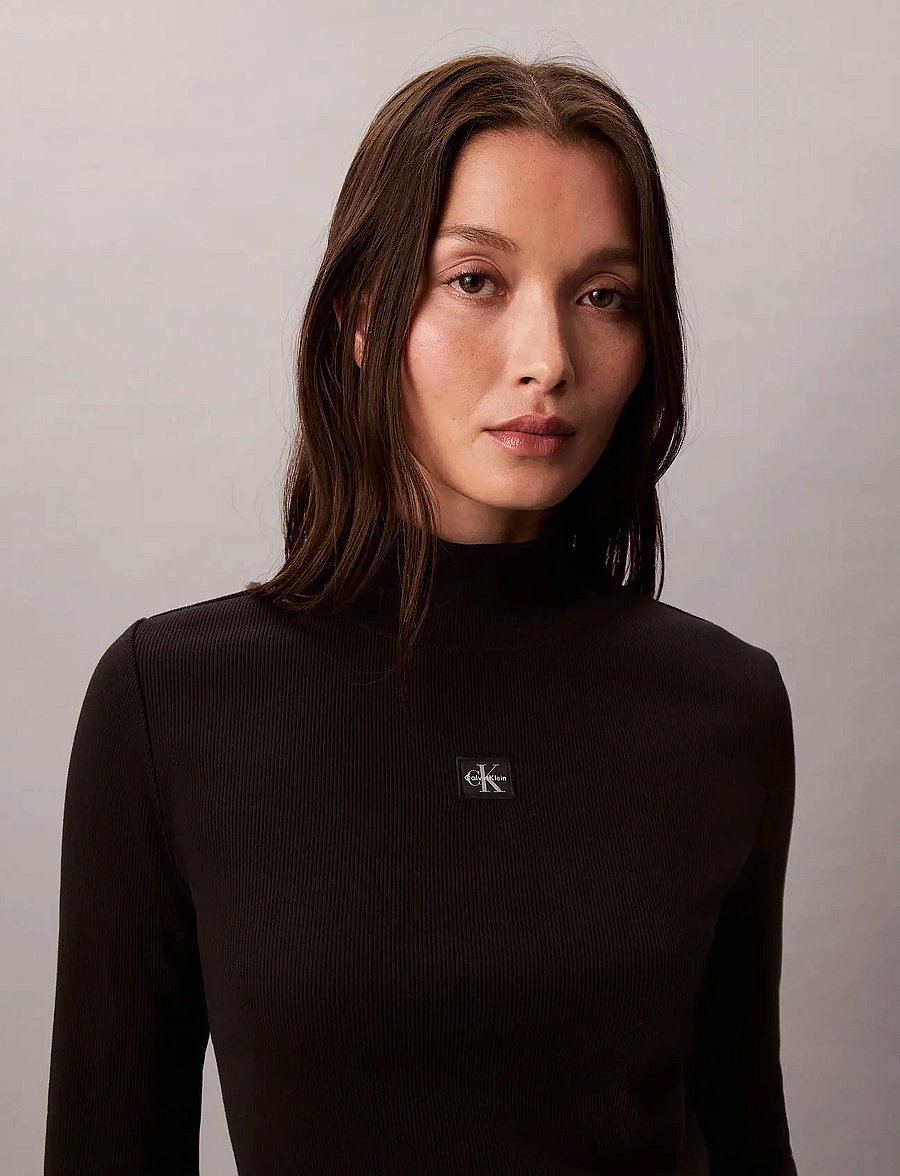 Calvin Klein Jeans - LS WOVEN LABEL TURTLENECK - rollkragenpullover - black - 0