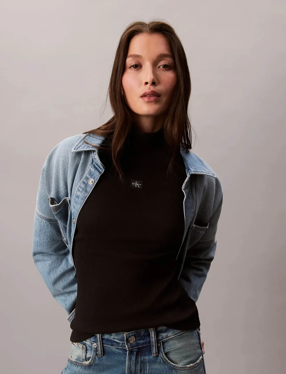 Calvin Klein Jeans - LS WOVEN LABEL TURTLENECK - rollkragenpullover - black - 2