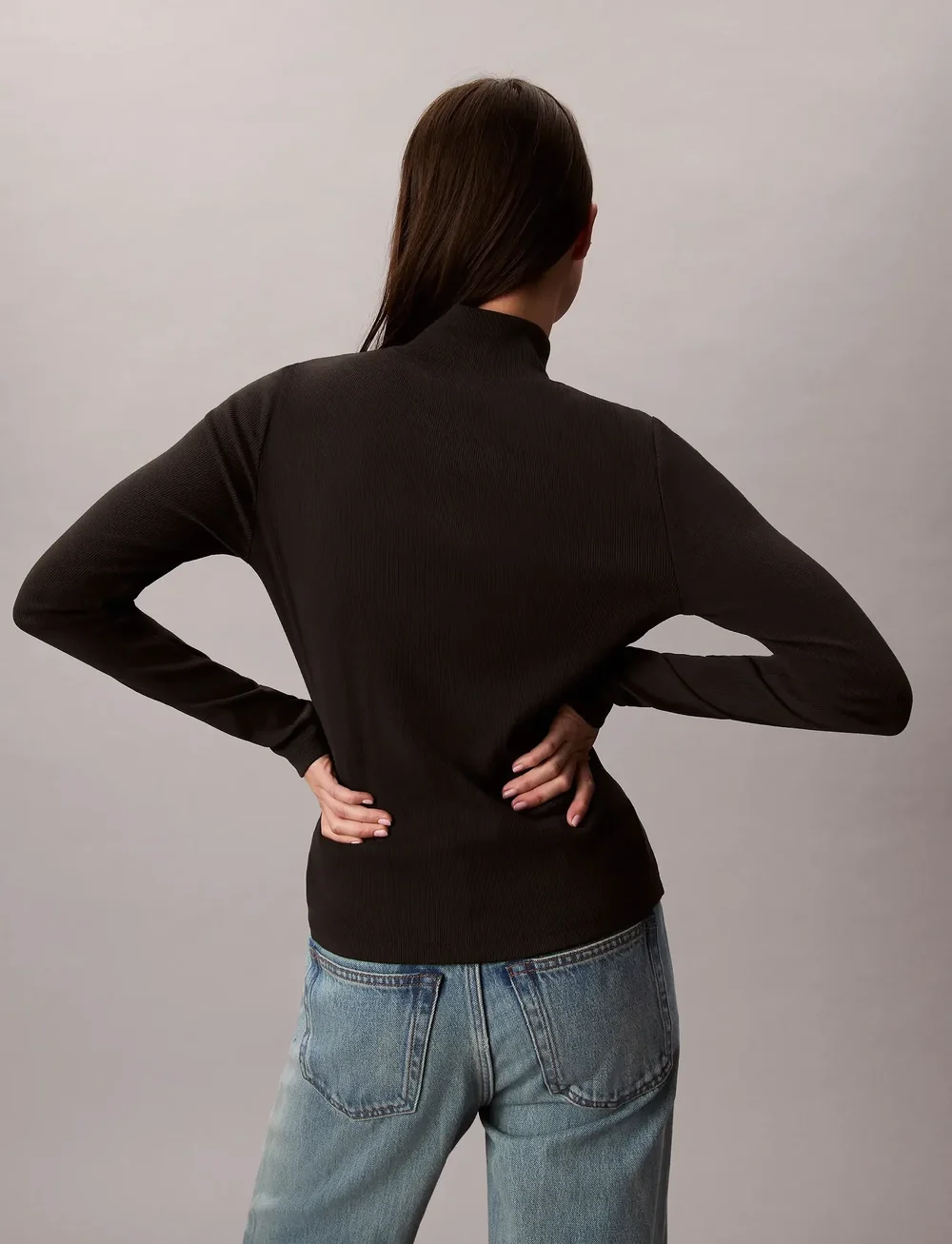 Calvin Klein Jeans - LS WOVEN LABEL 2X2 BABY RIB TURT - rullekraver - black - 4