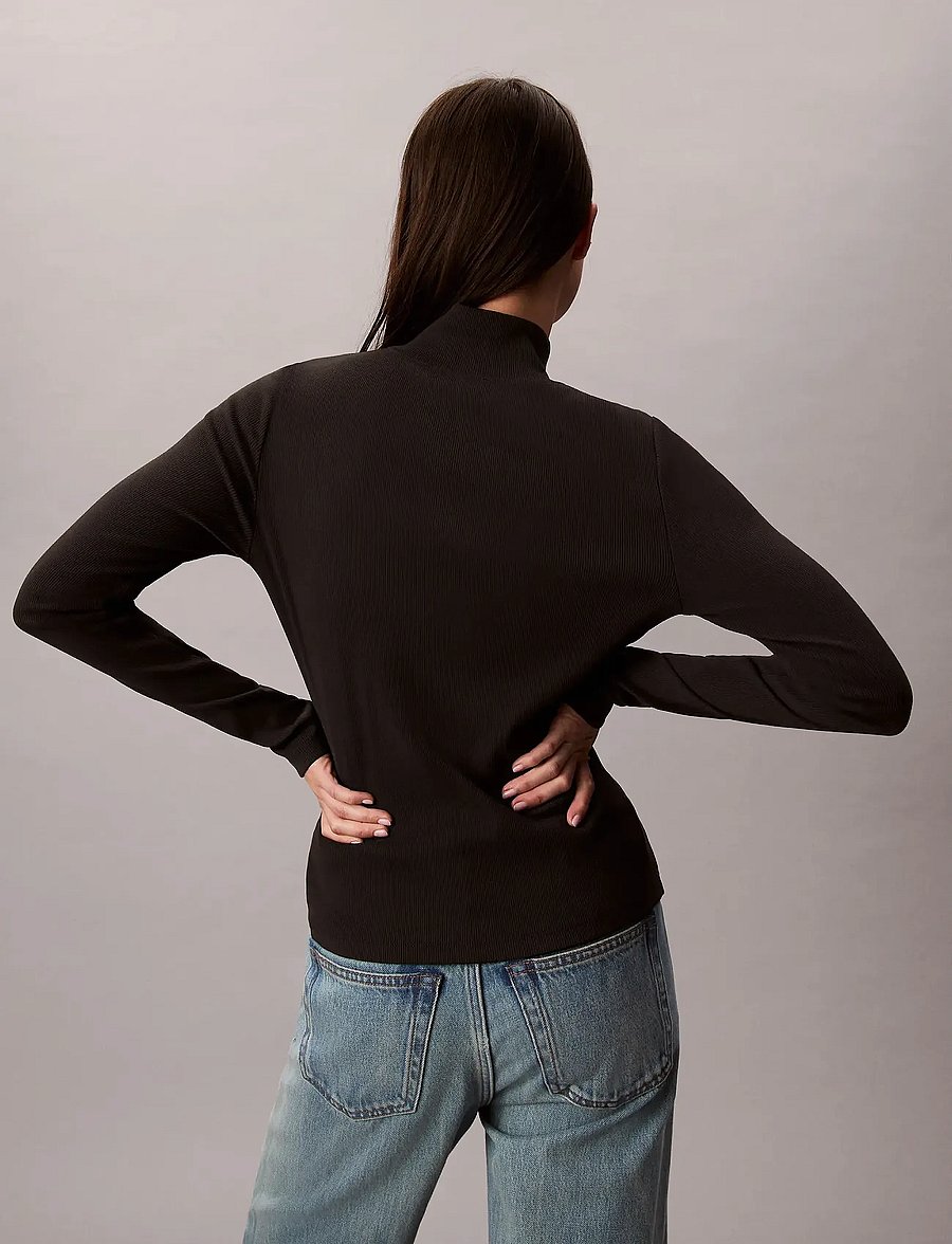 Calvin Klein Jeans - LS WOVEN LABEL TURTLENECK - rollkragenpullover - black - 4