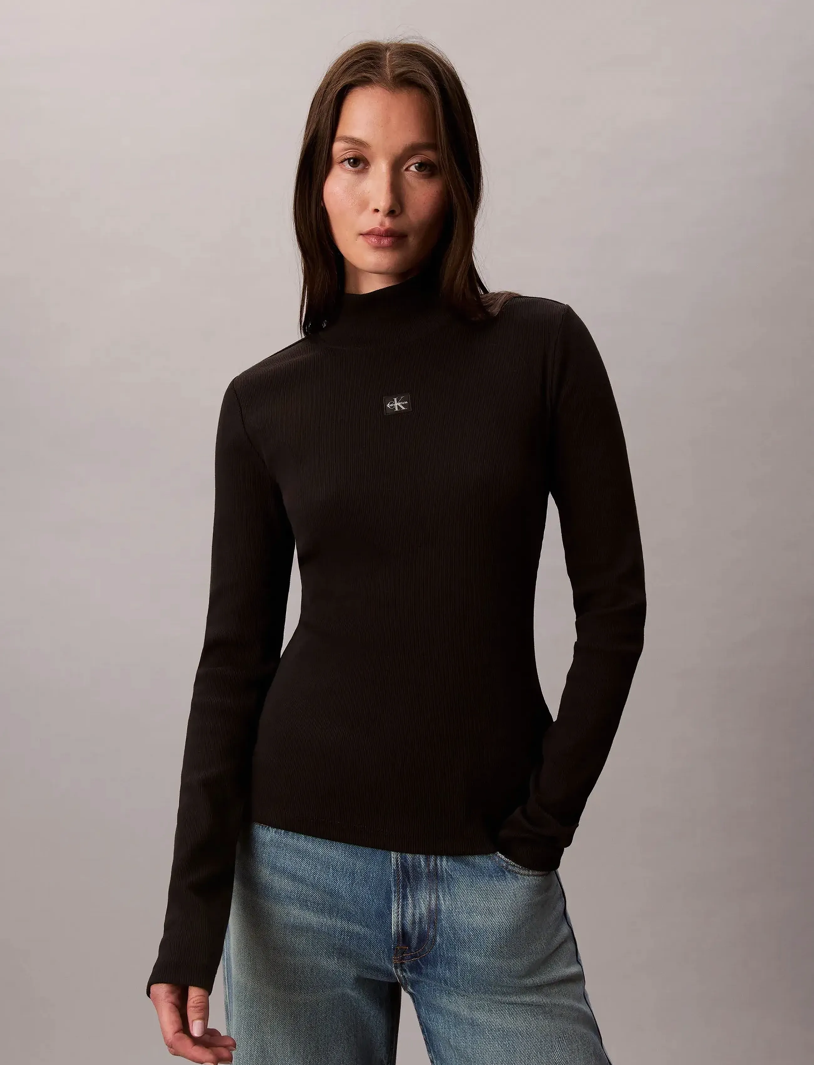 Calvin Klein Jeans LS WOVEN LABEL TURTLENECK - Naistele - BLACK / black