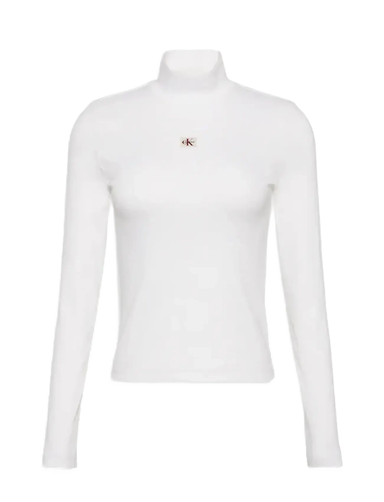 Calvin Klein Jeans LS WOVEN LABEL TURTLENECK - Stickat - BRILLIANT WHITE / white