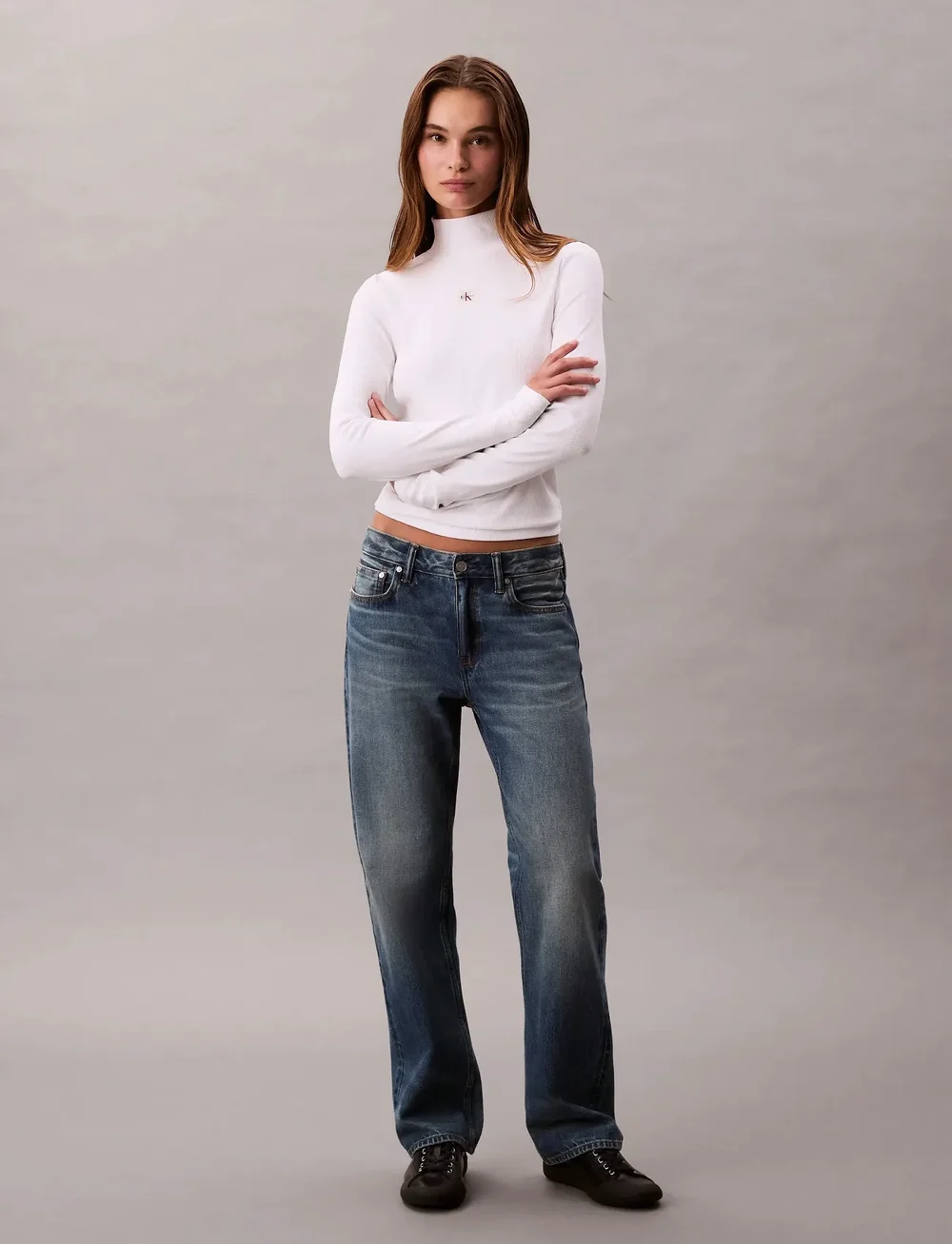 Calvin Klein Jeans - LS WOVEN LABEL 2X2 BABY RIB TURT - turtlenecks - brilliant white - 0