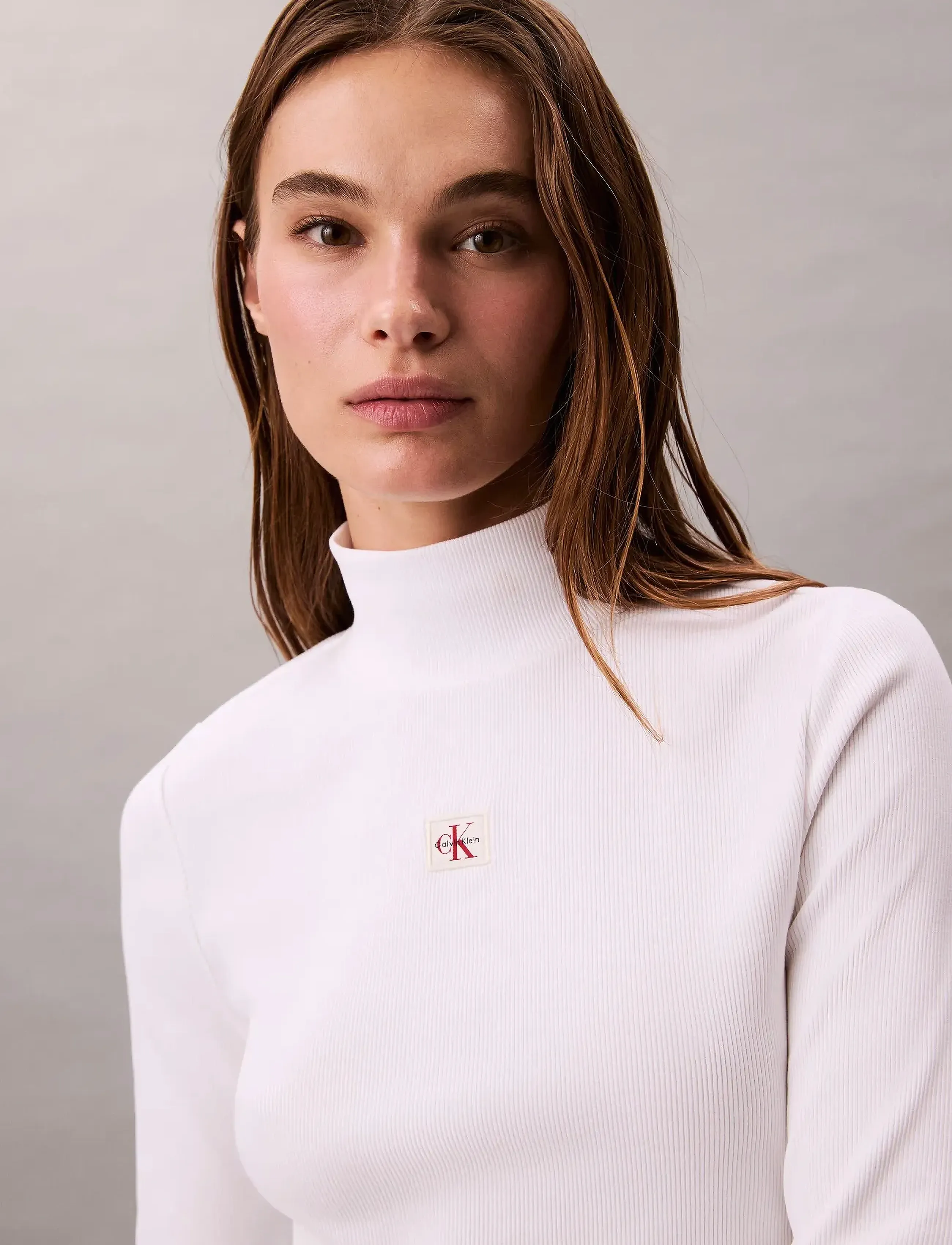 Calvin Klein Jeans - LS WOVEN LABEL TURTLENECK - rollkragenpullover - brilliant white - 4