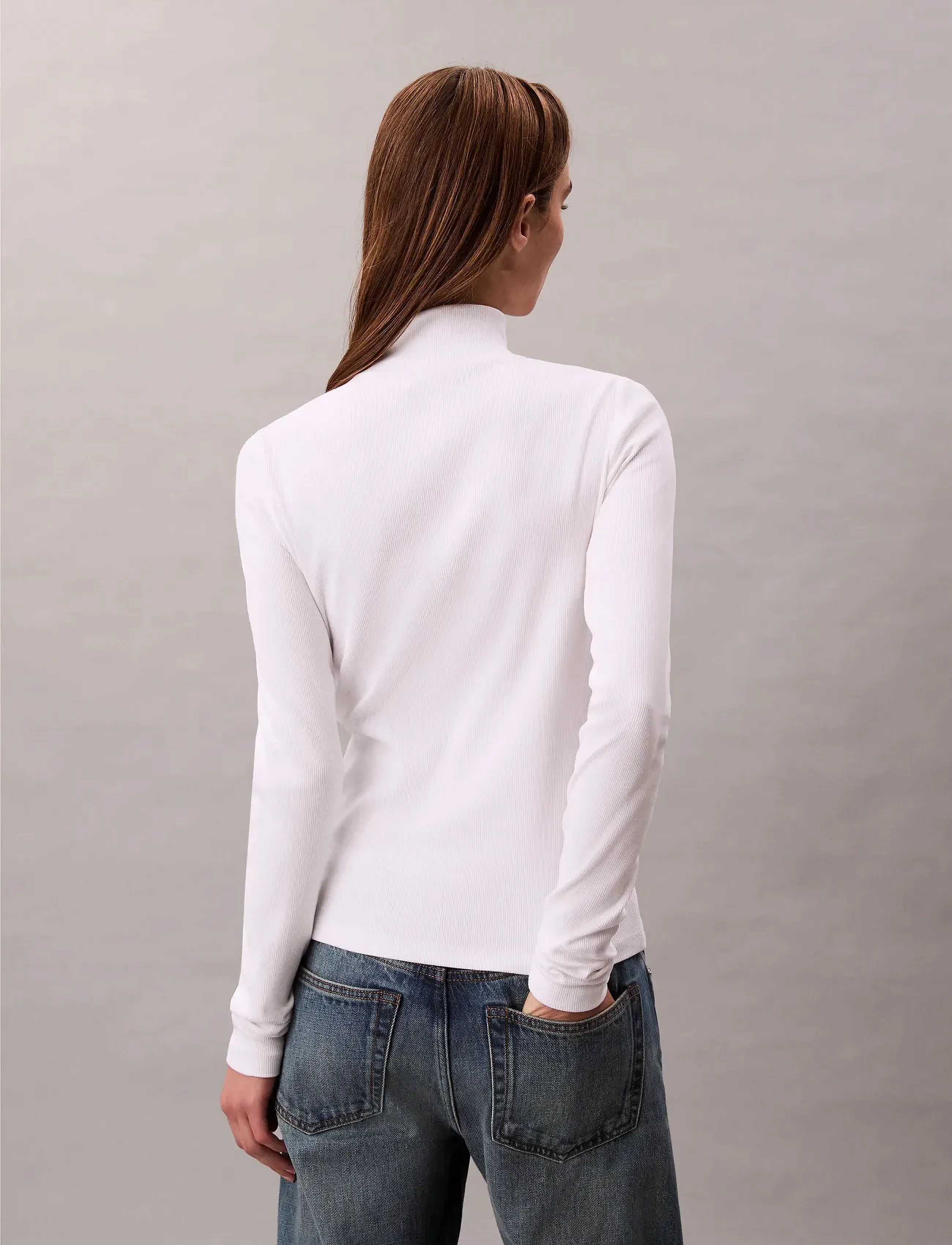 Calvin Klein Jeans - LS WOVEN LABEL TURTLENECK - rollkragenpullover - brilliant white - 5