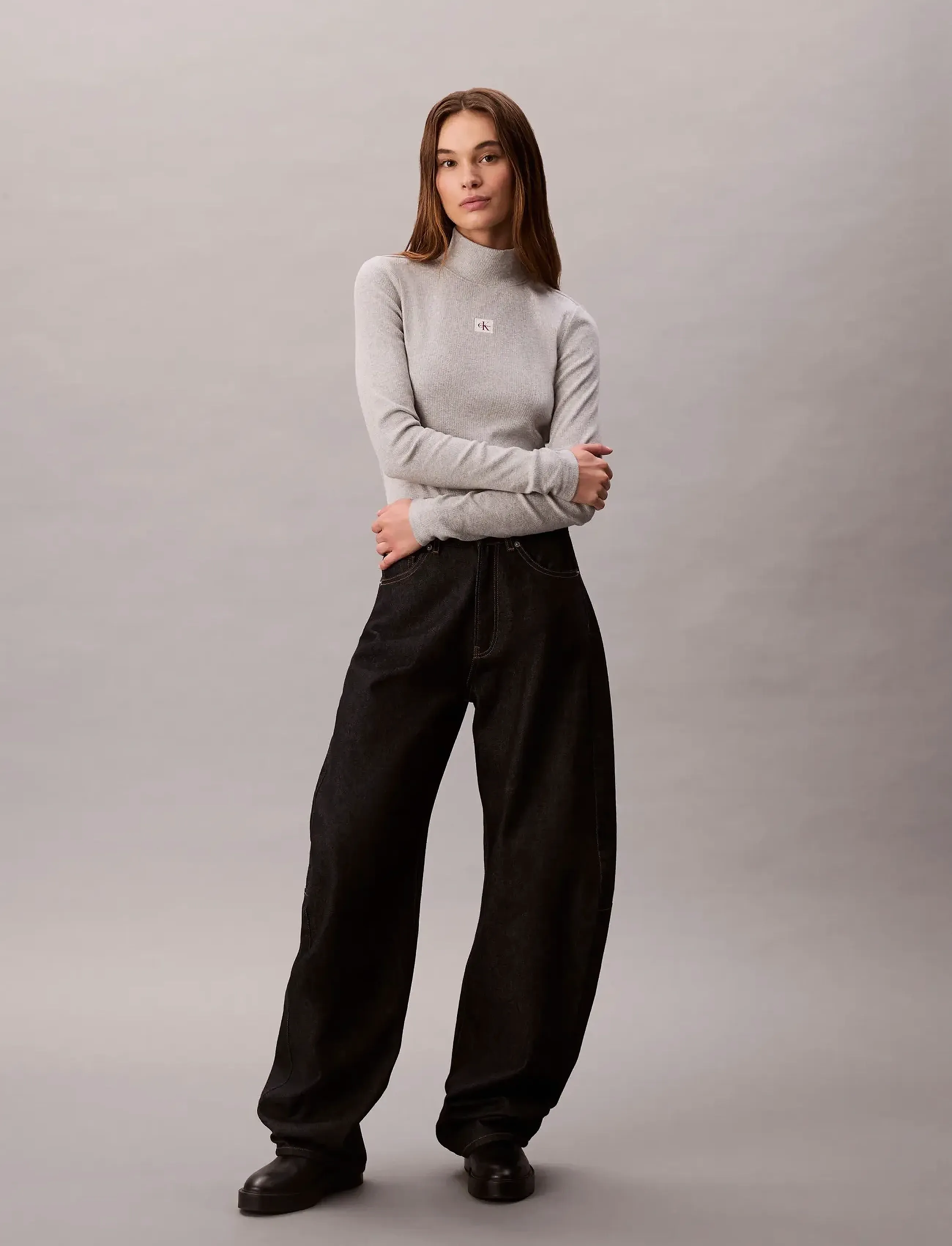 Calvin Klein Jeans LS WOVEN LABEL TURTLENECK - Strickmode - HISTORY GREY HEATHER / grey