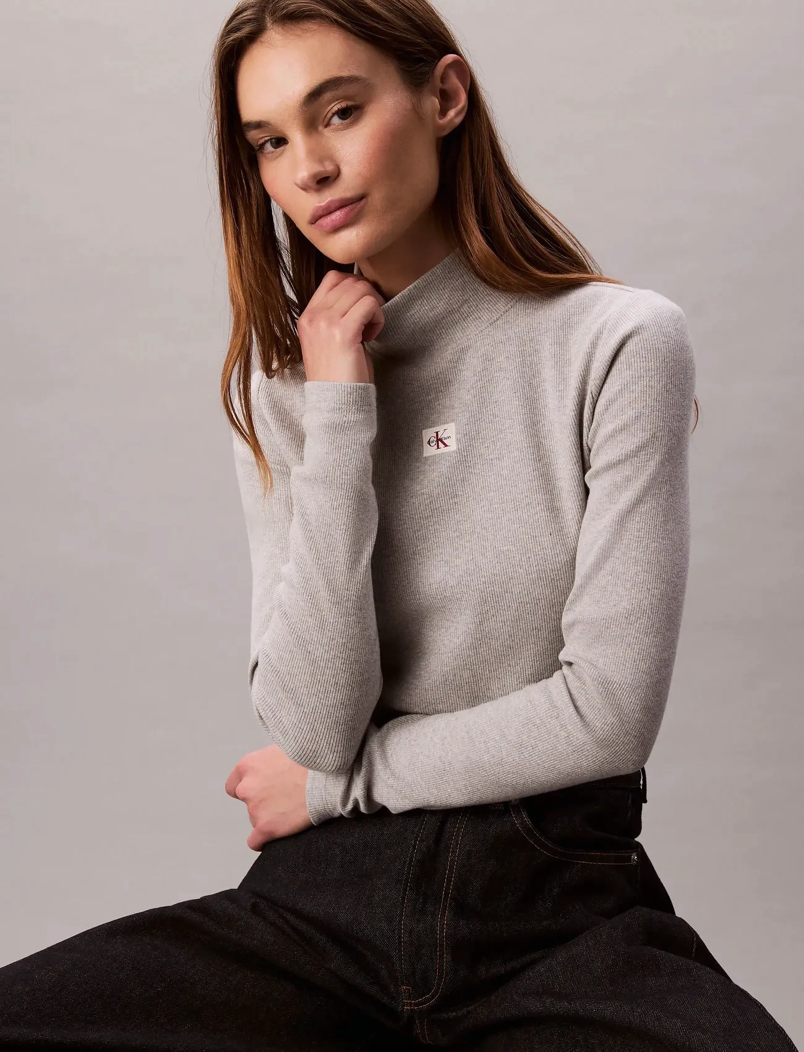 Calvin Klein Jeans - LS WOVEN LABEL TURTLENECK - golfai - history grey heather - 2