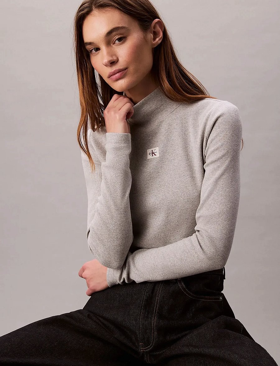 Calvin Klein Jeans - LS WOVEN LABEL TURTLENECK - rullekraver - history grey heather - 2
