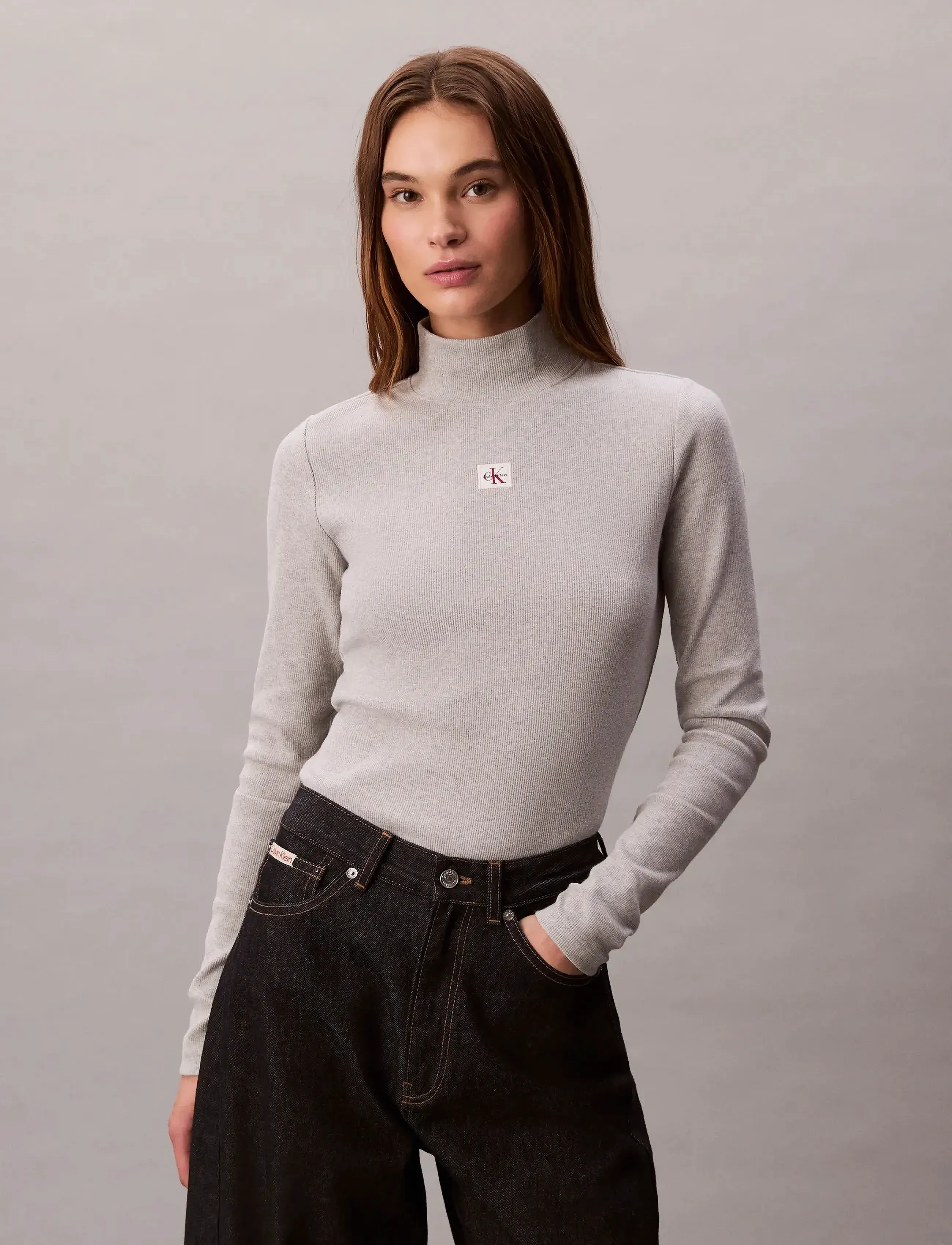 Calvin Klein Jeans - LS WOVEN LABEL TURTLENECK - golfai - history grey heather - 3