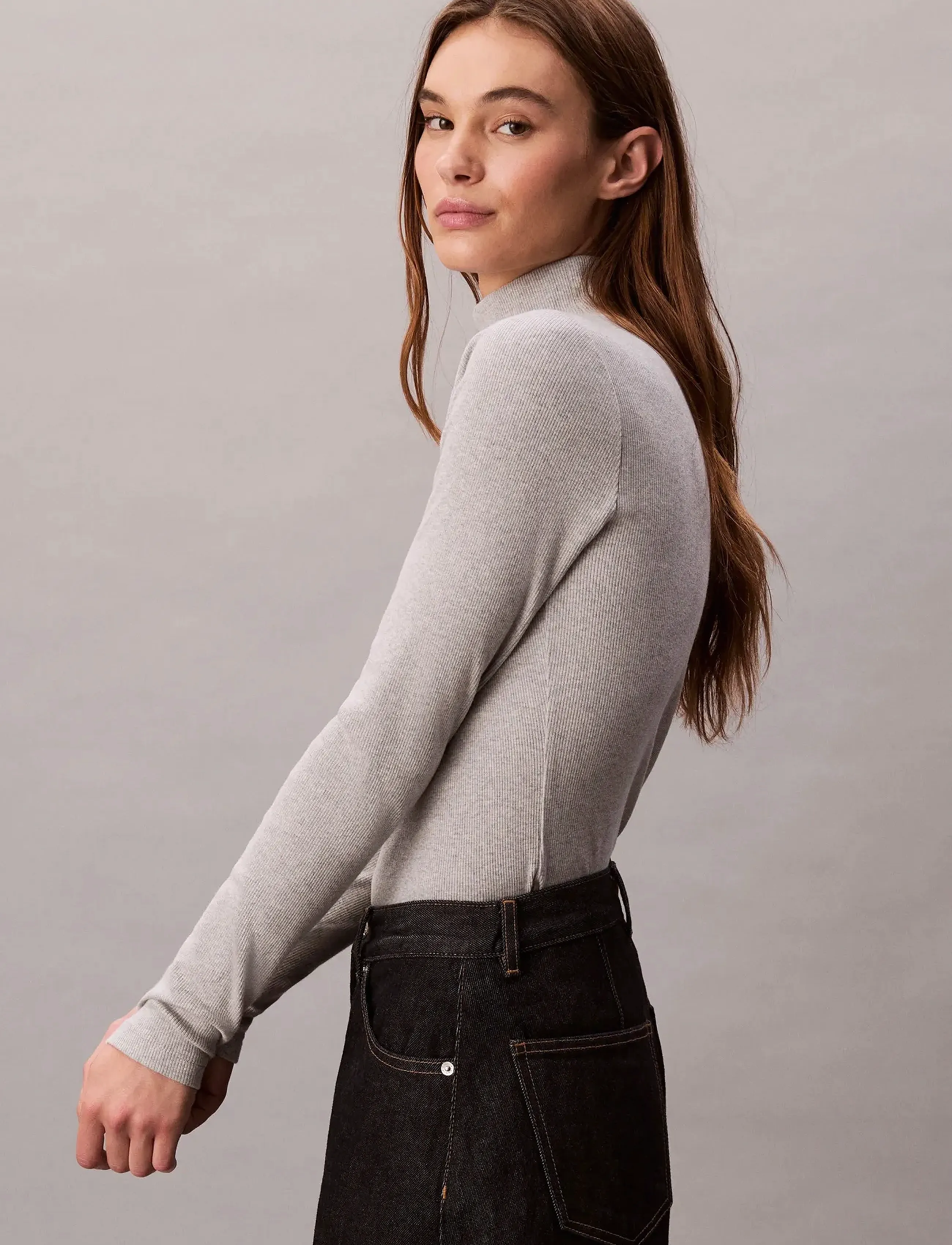 Calvin Klein Jeans LS WOVEN LABEL TURTLENECK - Födelsedag - HISTORY GREY HEATHER / grey