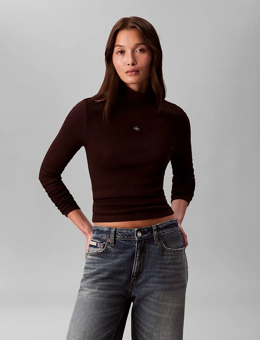 Calvin Klein Jeans - LS WOVEN LABEL TURTLENECK - rollkragenpullover - mocha brown - 2