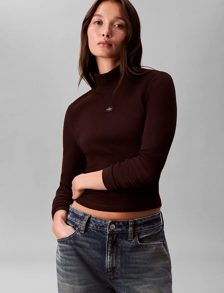 Calvin Klein Jeans - LS WOVEN LABEL TURTLENECK - rollkragenpullover - mocha brown - 5