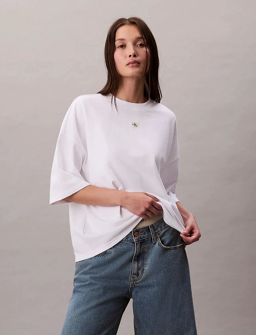 Calvin Klein Jeans - SS WOVEN LABEL OVERSIZED TEE - t-shirts - bright white - 2
