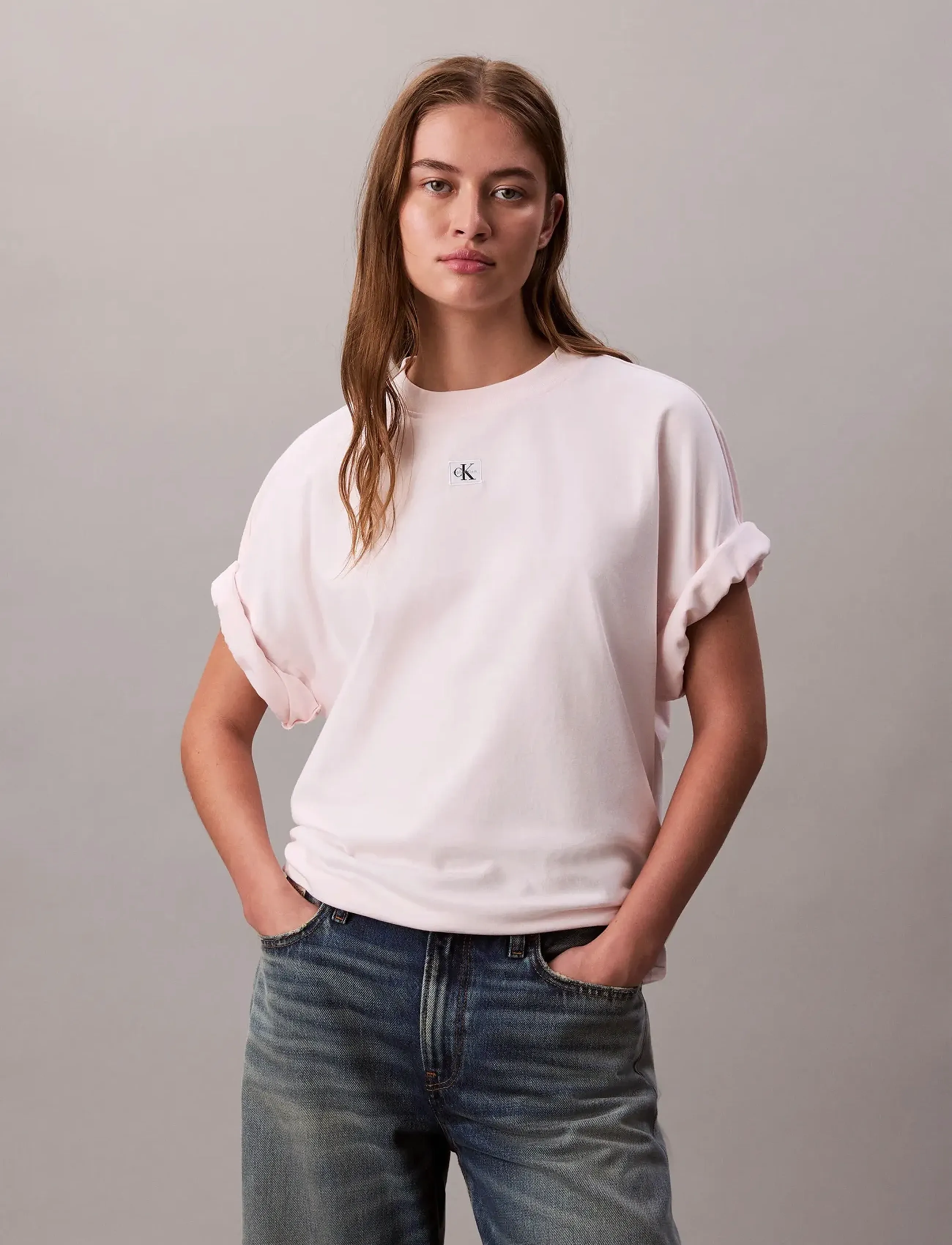 Calvin Klein Jeans Ss Heritage Label Oversized Tee, Kvinder, Kortærmet Oversize T-Shirt, Hvid, Str: XXS