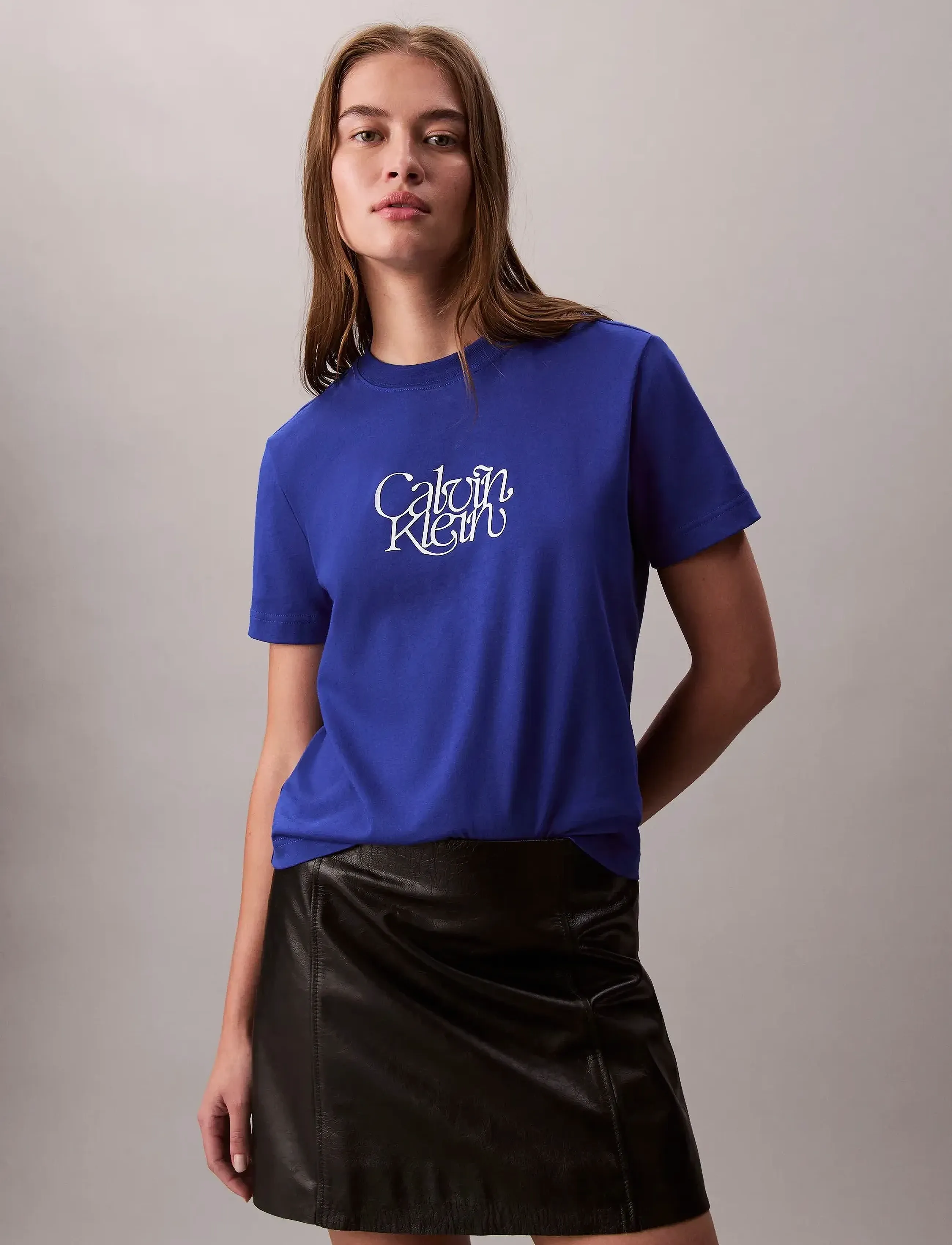 Calvin Klein Jeans Ss Fitted Script Calvin Klein Te, XXS, Blue, T-Shirts & Toppe > Kortærmede, Dame