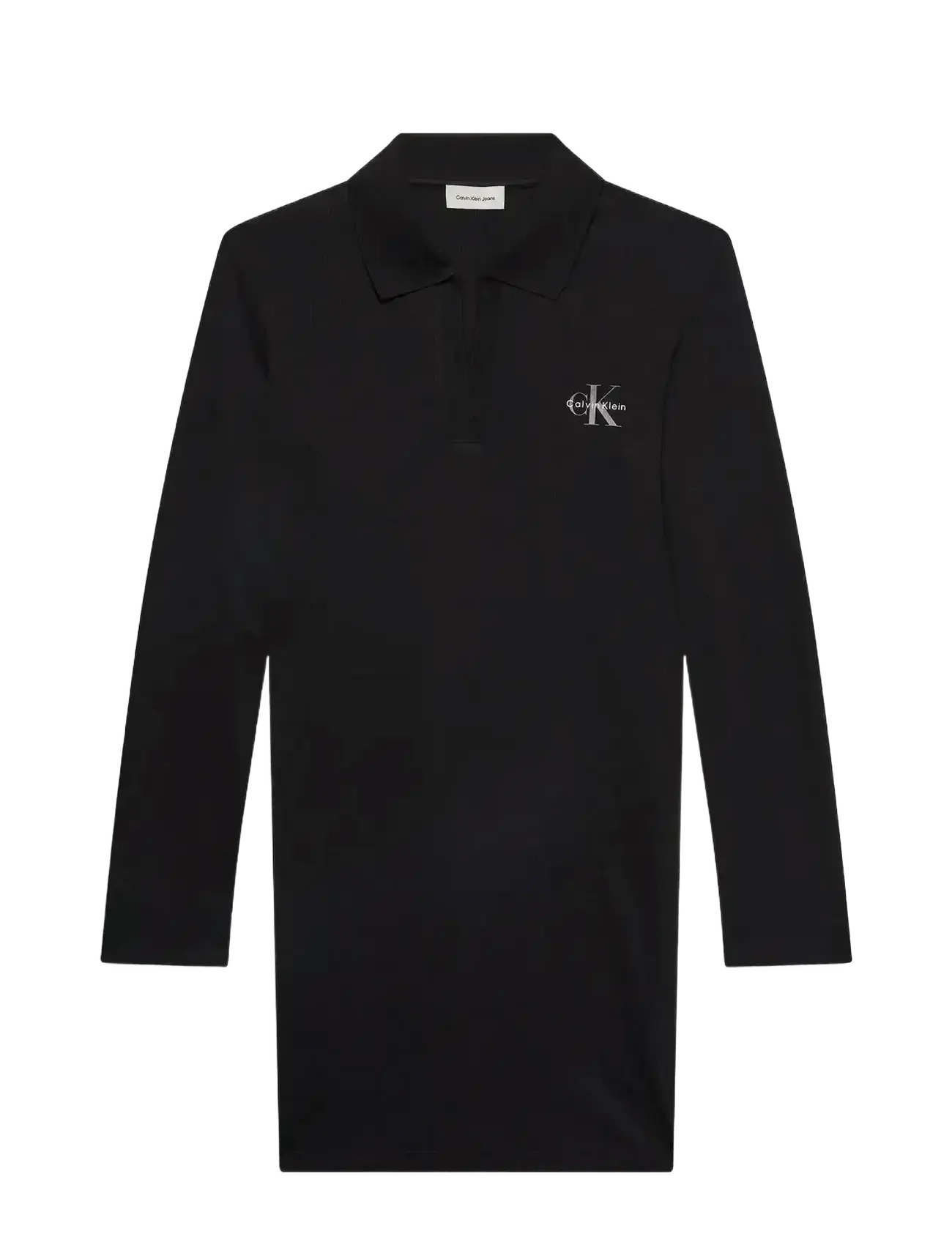 Calvin Klein Jeans LS MONOLOGO RIB POLO MINI DRESS - Klänningar - BLACK / black