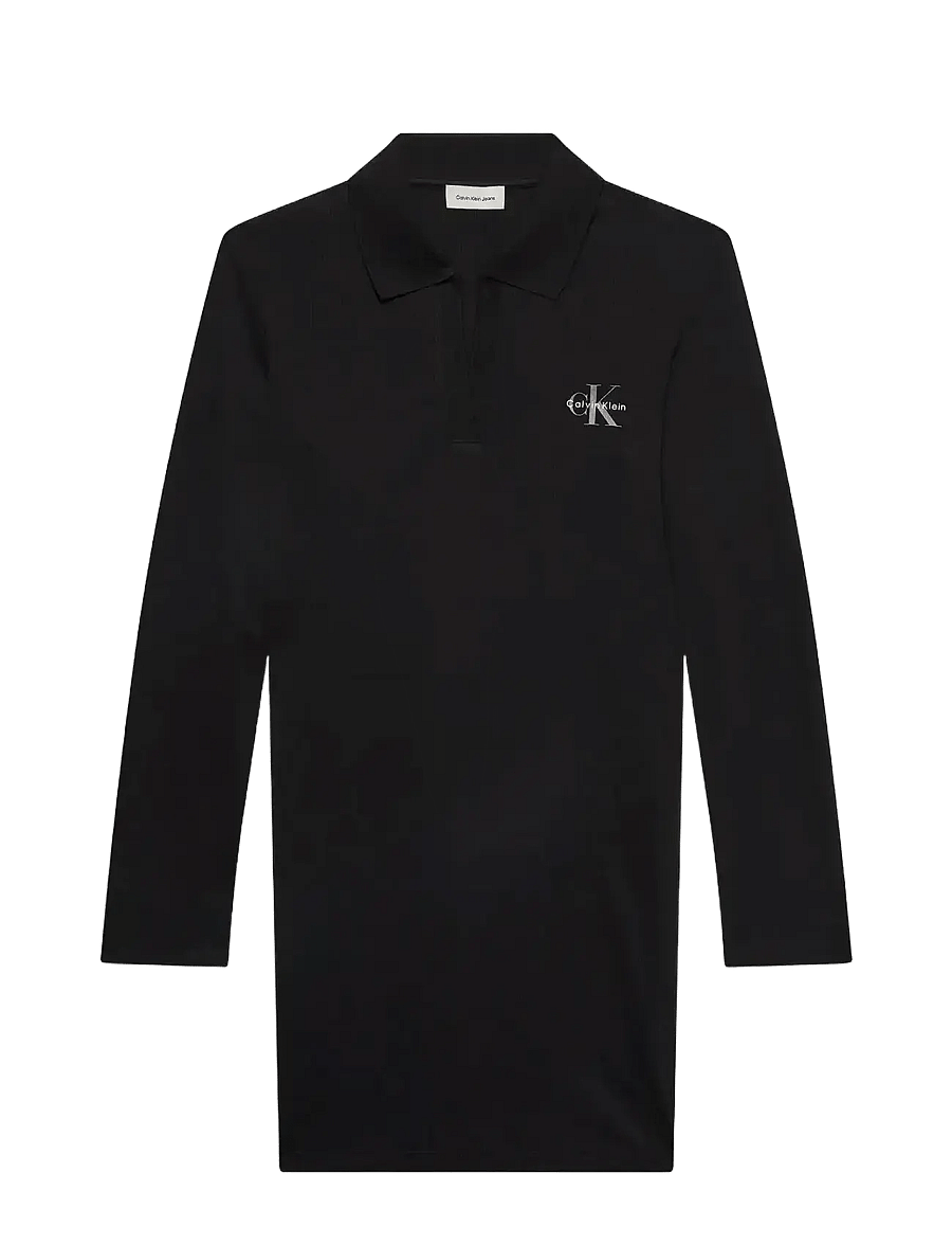 Calvin Klein Jeans - LS MONOLOGO RIB POLO MINI DRESS - shirt dresses - black - 1