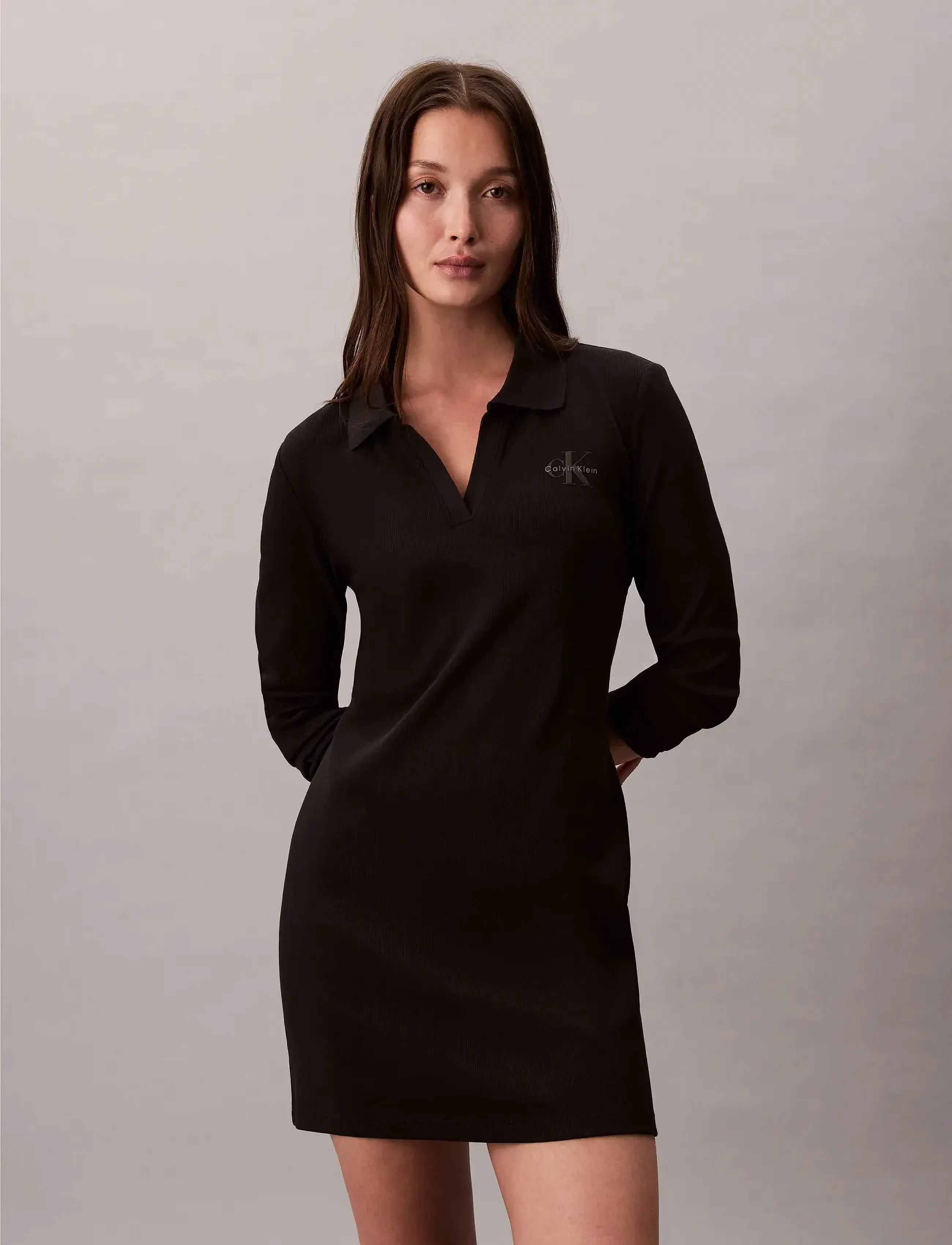 Calvin Klein Jeans - LS MONOLOGO RIB POLO MINI DRESS - hemdkleider - black - 3