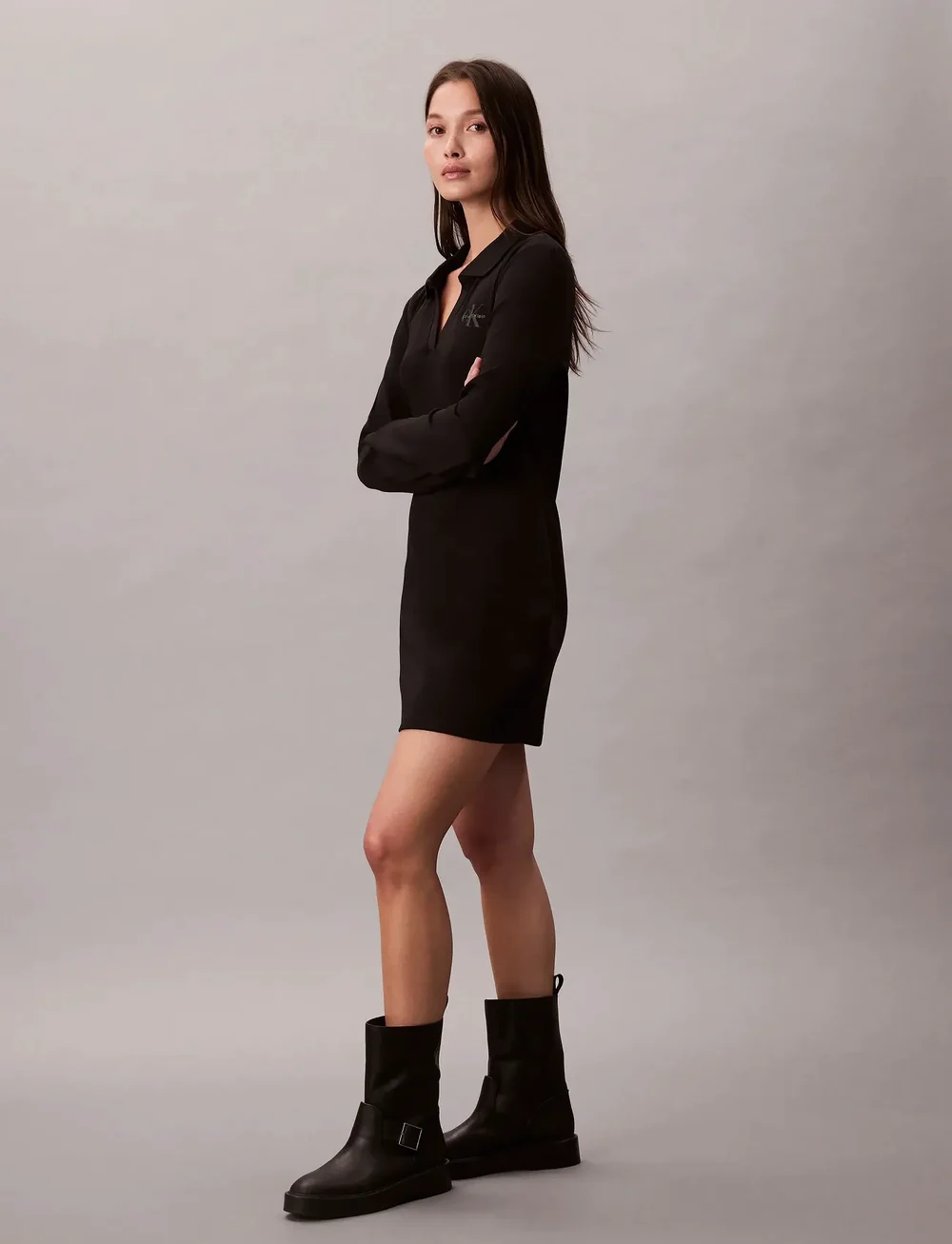 Calvin Klein Jeans - LS MONOLOGO RIB POLO MINI DRESS - shirt dresses - black - 4