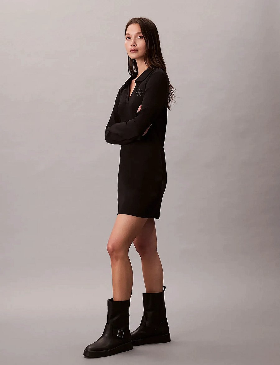 Calvin Klein Jeans - LS MONOLOGO RIB POLO MINI DRESS - shirt dresses - black - 4